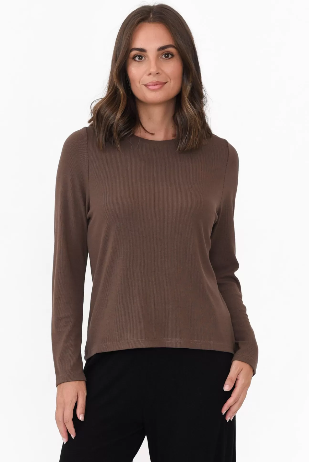 Lou Lou Kelly Chocolate Bamboo Ribbed Top Fashion