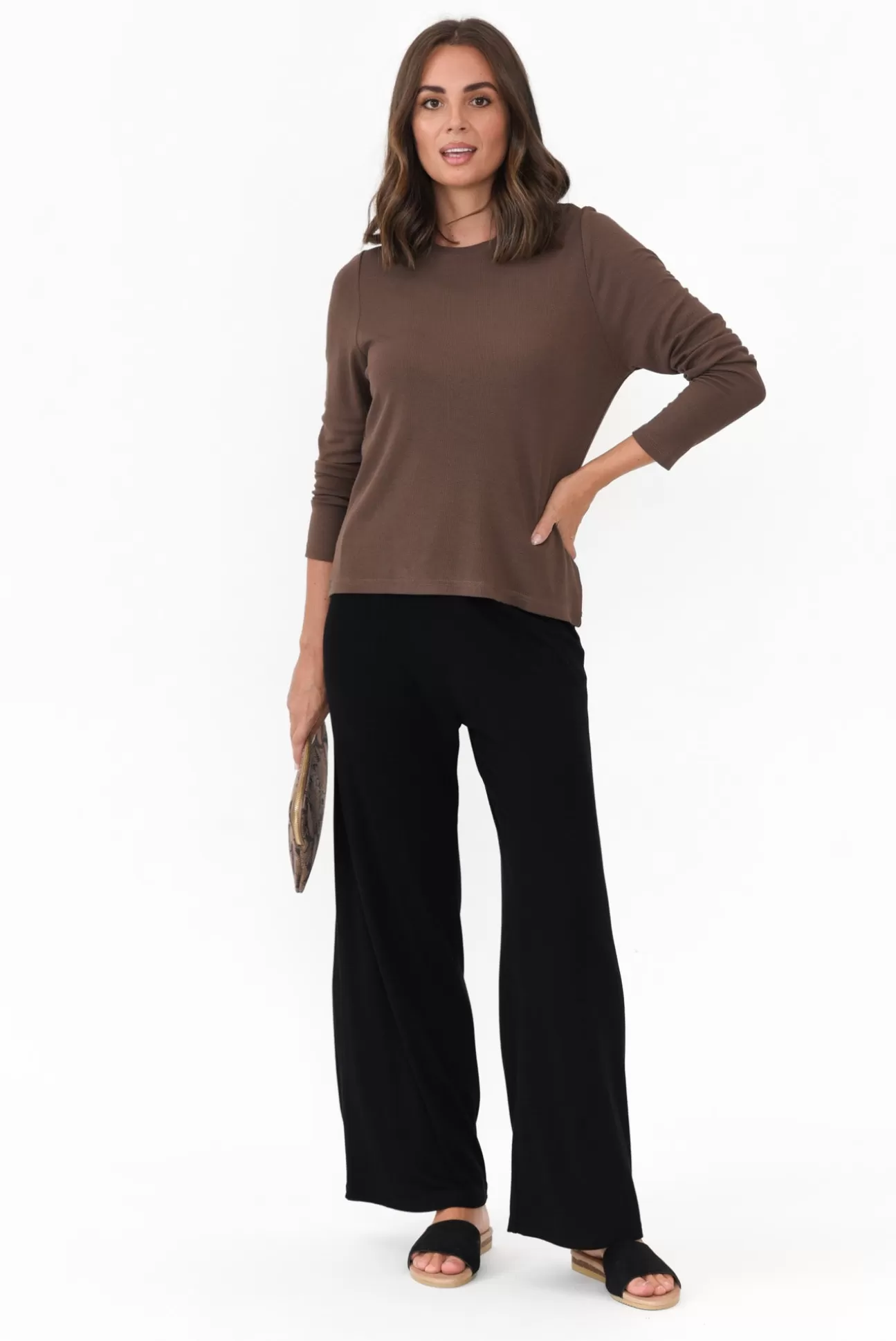 Lou Lou Kelly Chocolate Bamboo Ribbed Top Fashion