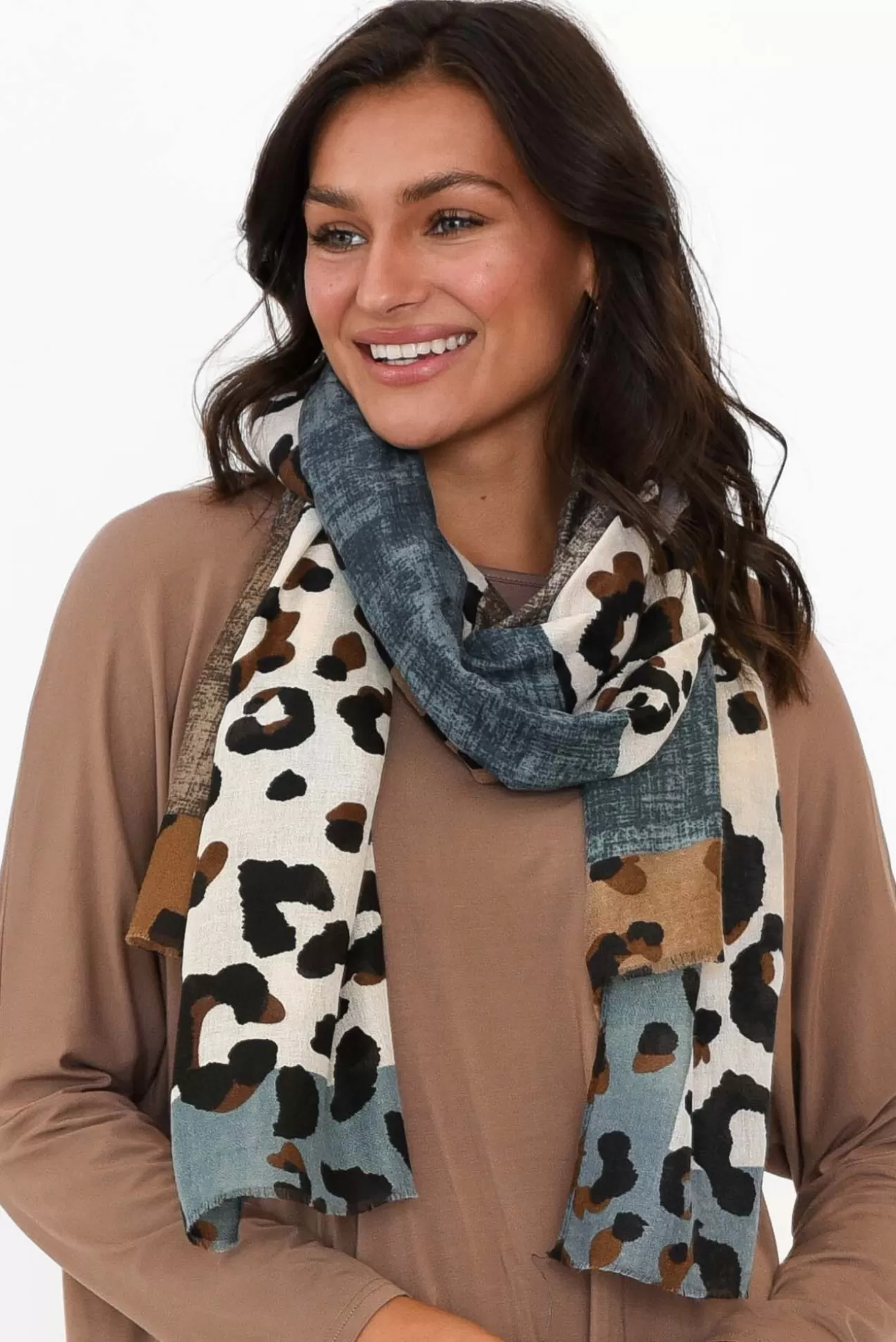 Enhance Kelsie Blue Leopard Scarf Store