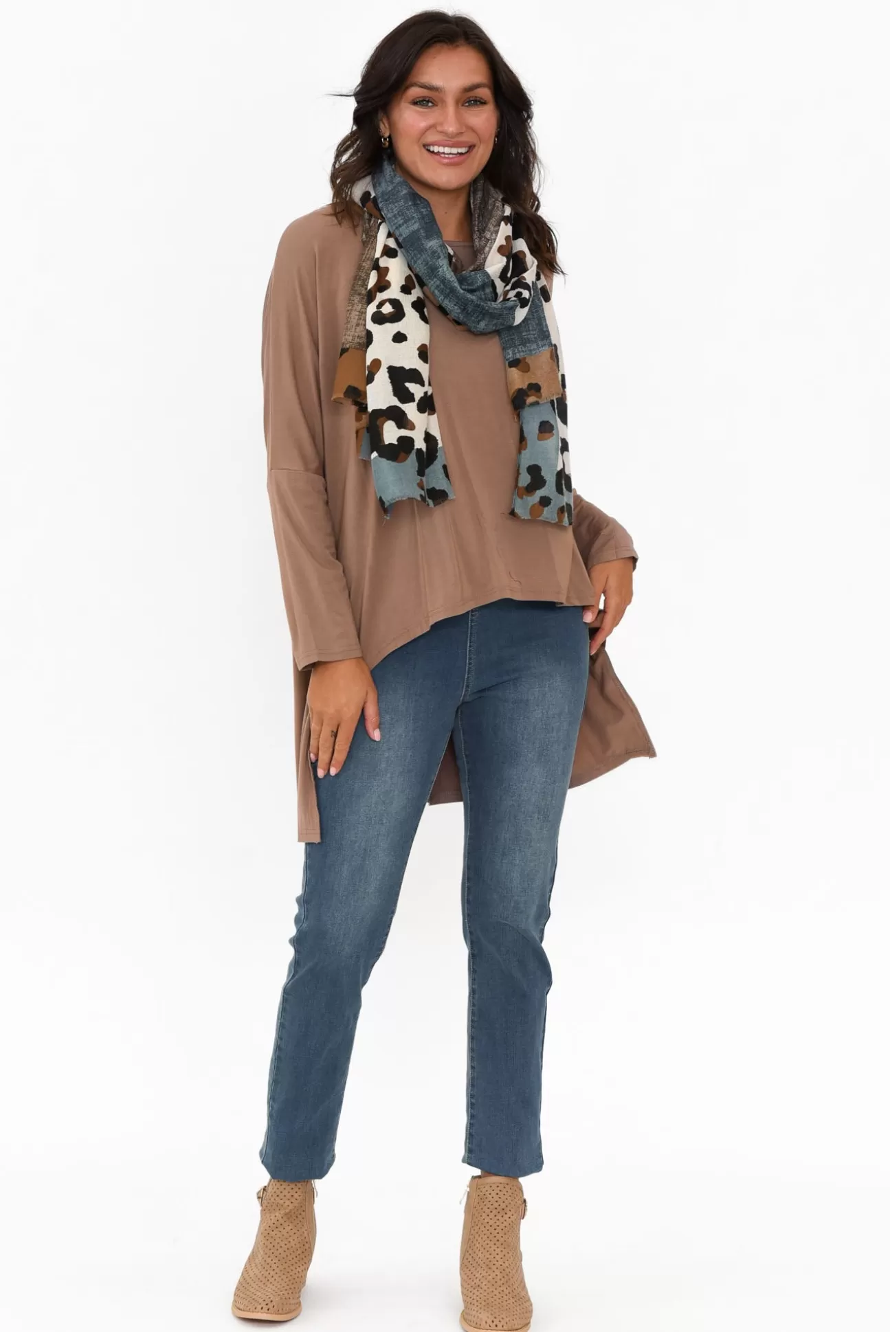 Enhance Kelsie Blue Leopard Scarf Store