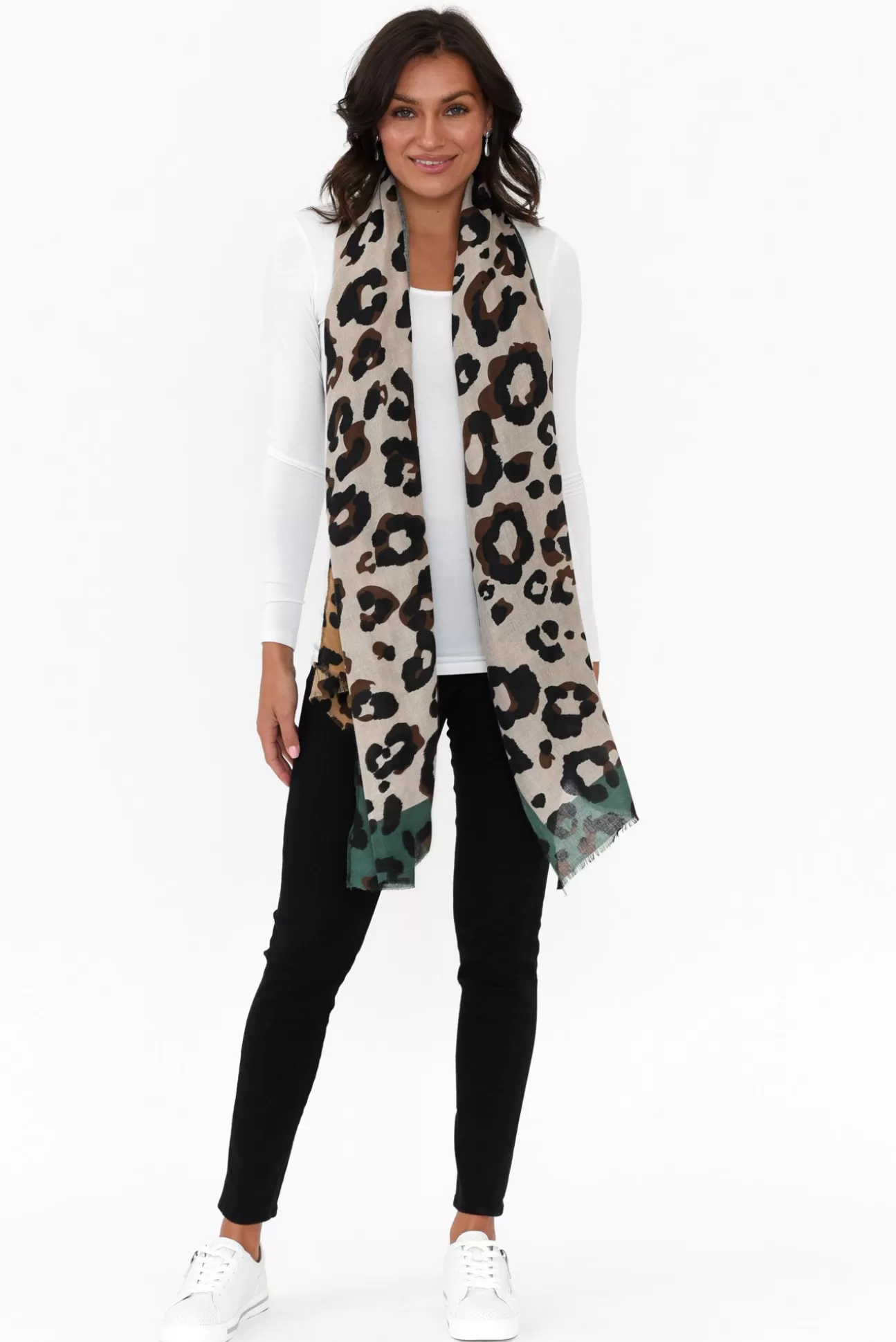 Enhance Kelsie Green Leopard Scarf Outlet