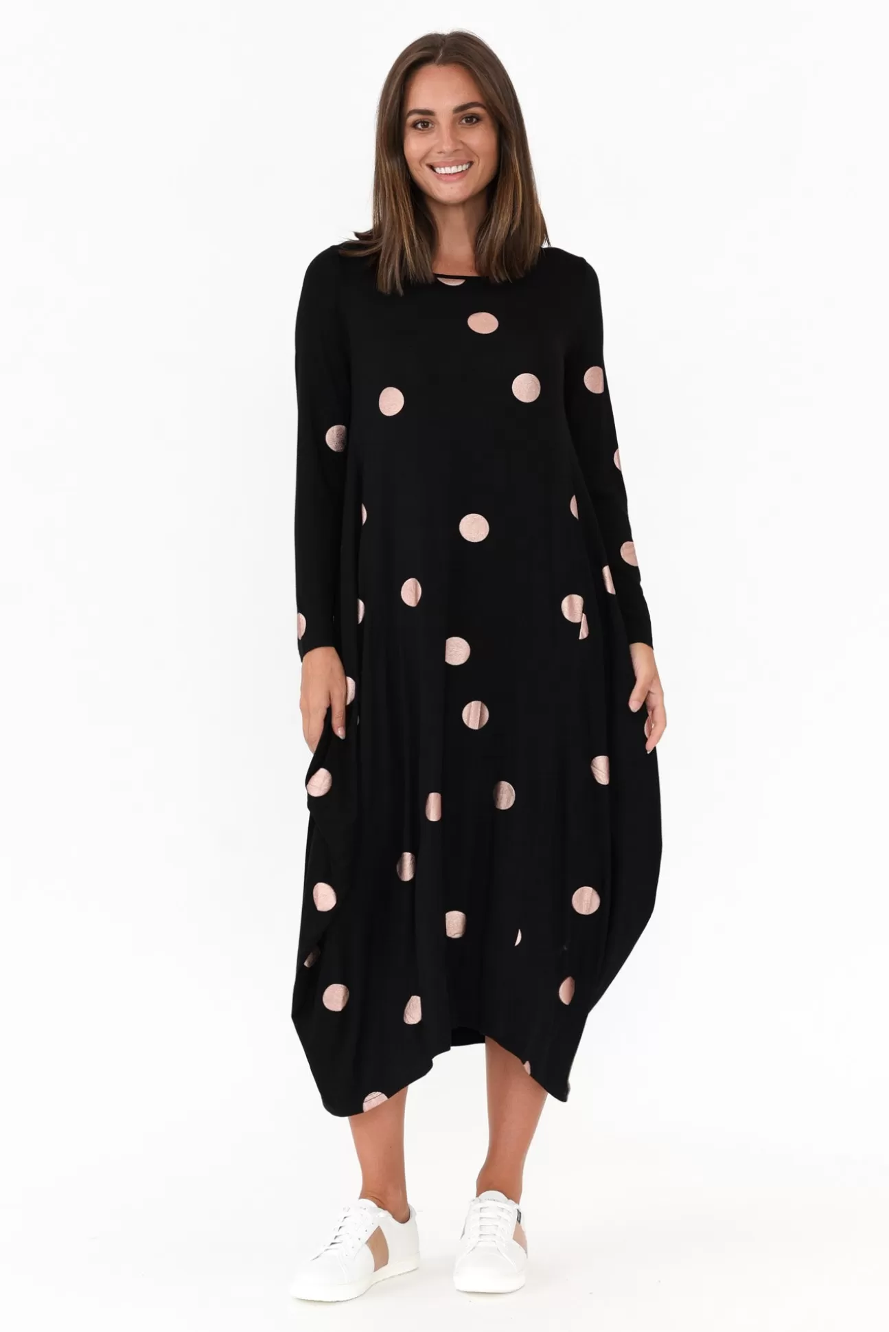 Cali and Co Kendal Black Spot Long Sleeve Dress Shop