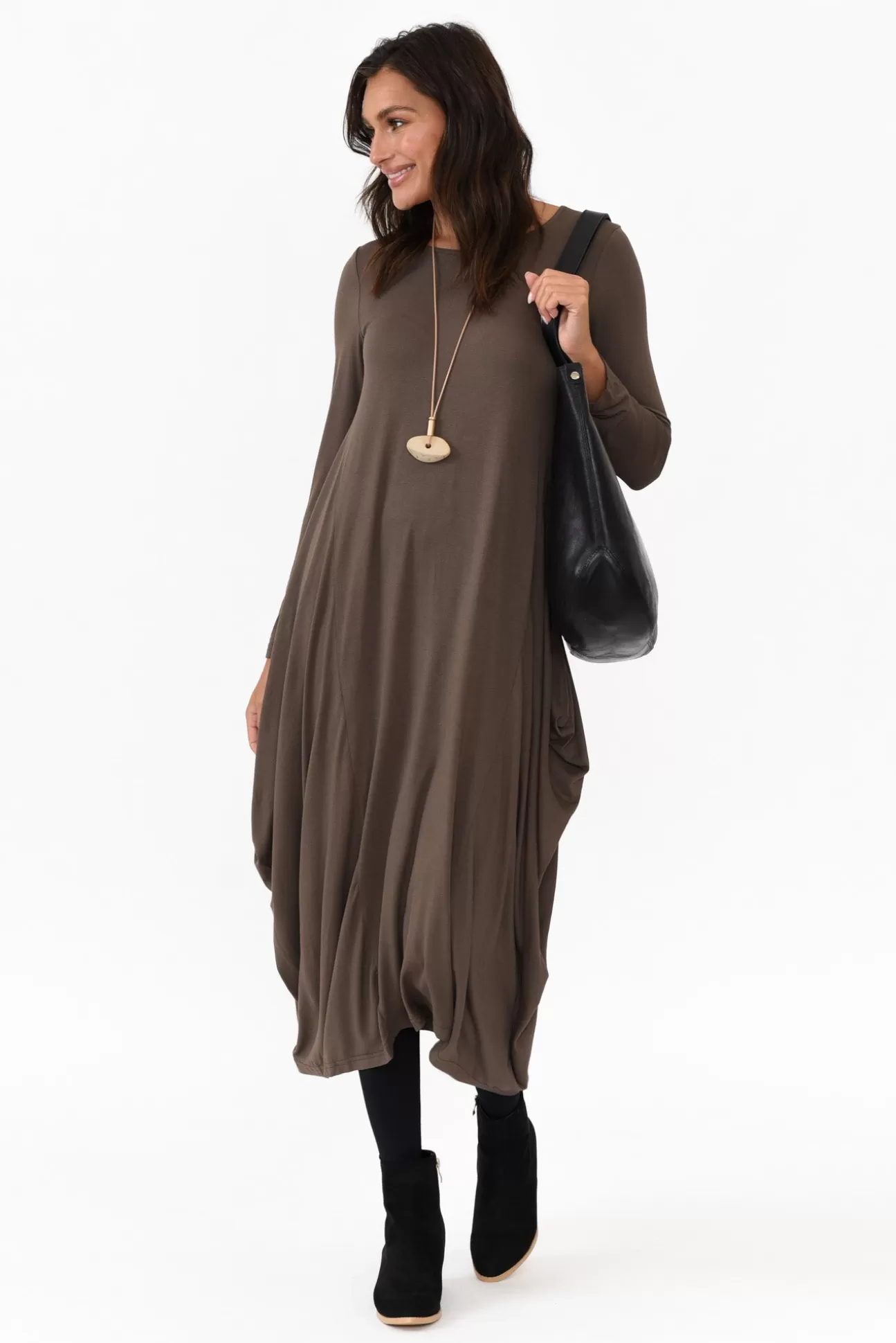 Cali and Co Kendal Chocolate Long Sleeve Dress Flash Sale