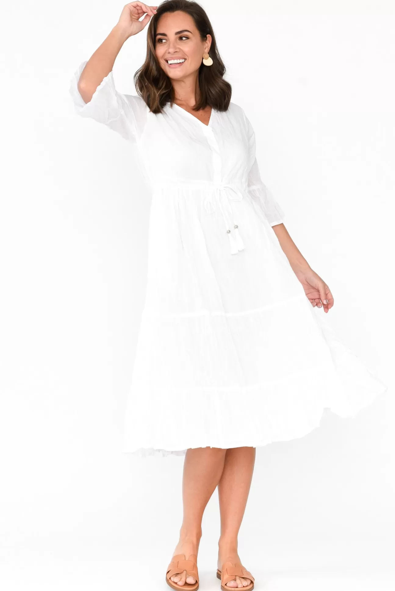 One Summer Kenley White Crinkle Cotton Dress Cheap