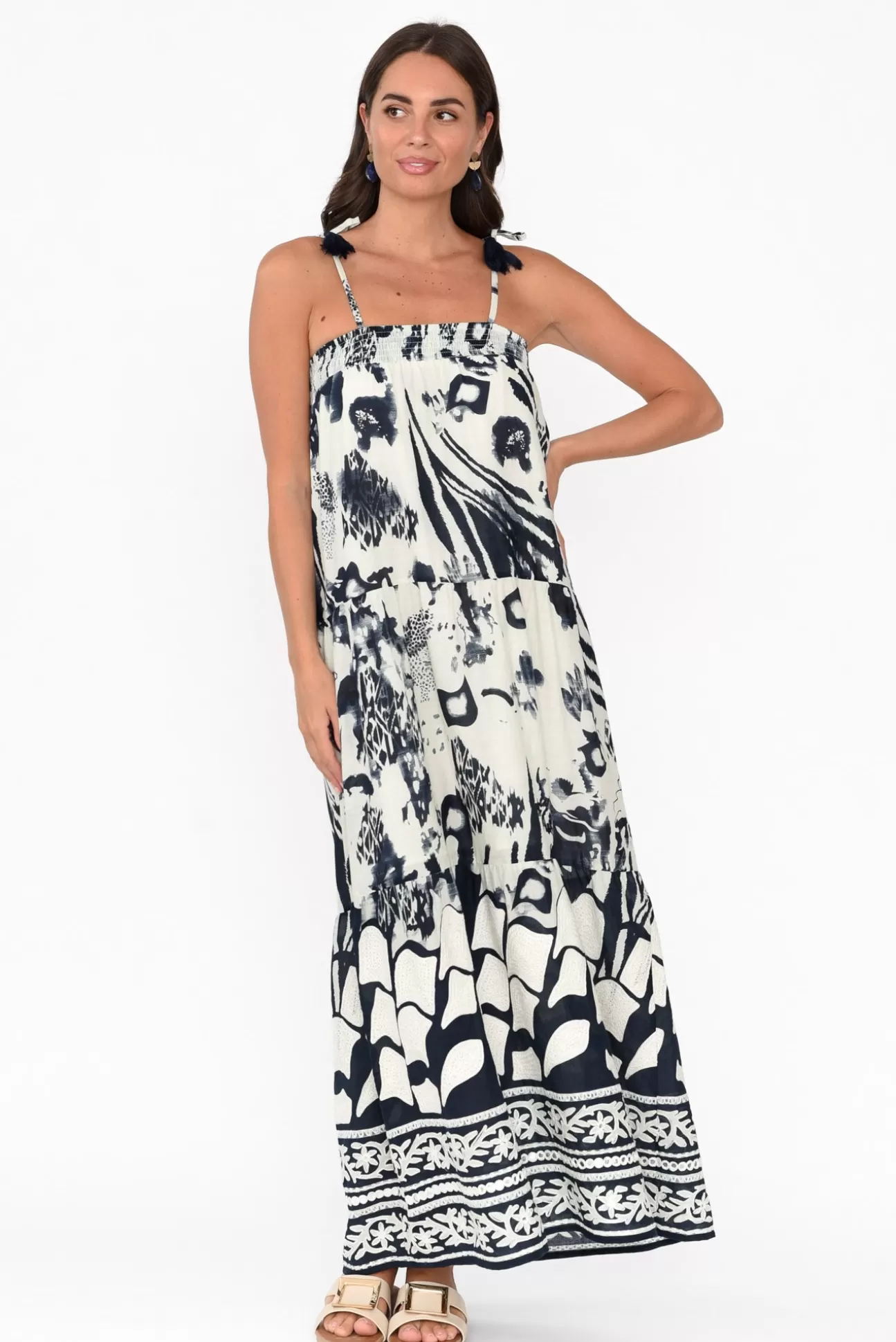 Hammock u0026 Vine Kenya Navy Abstract Cotton Maxi Dress Sale