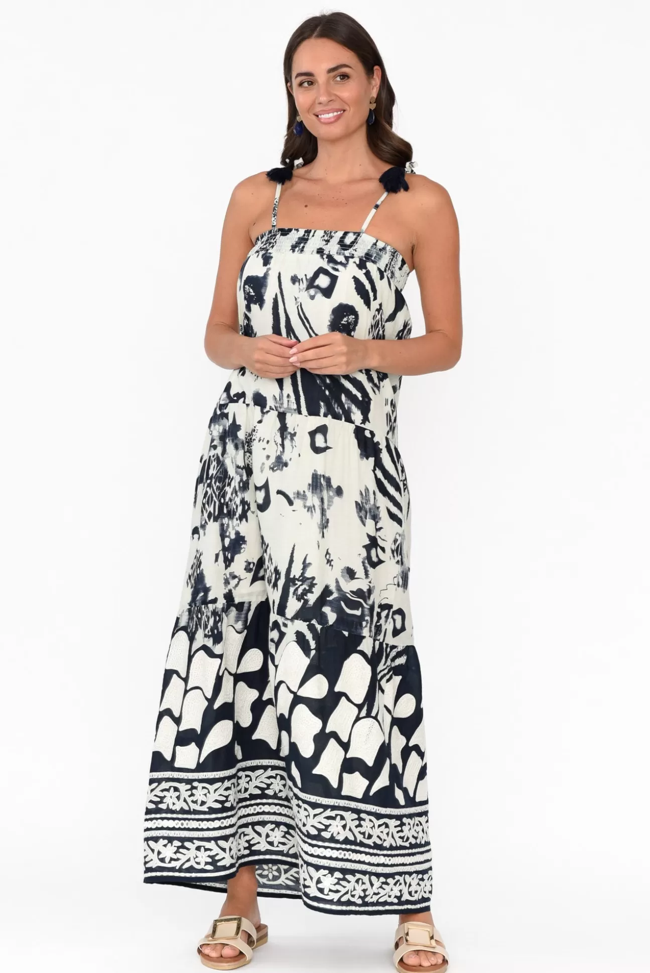 Hammock u0026 Vine Kenya Navy Abstract Cotton Maxi Dress Sale