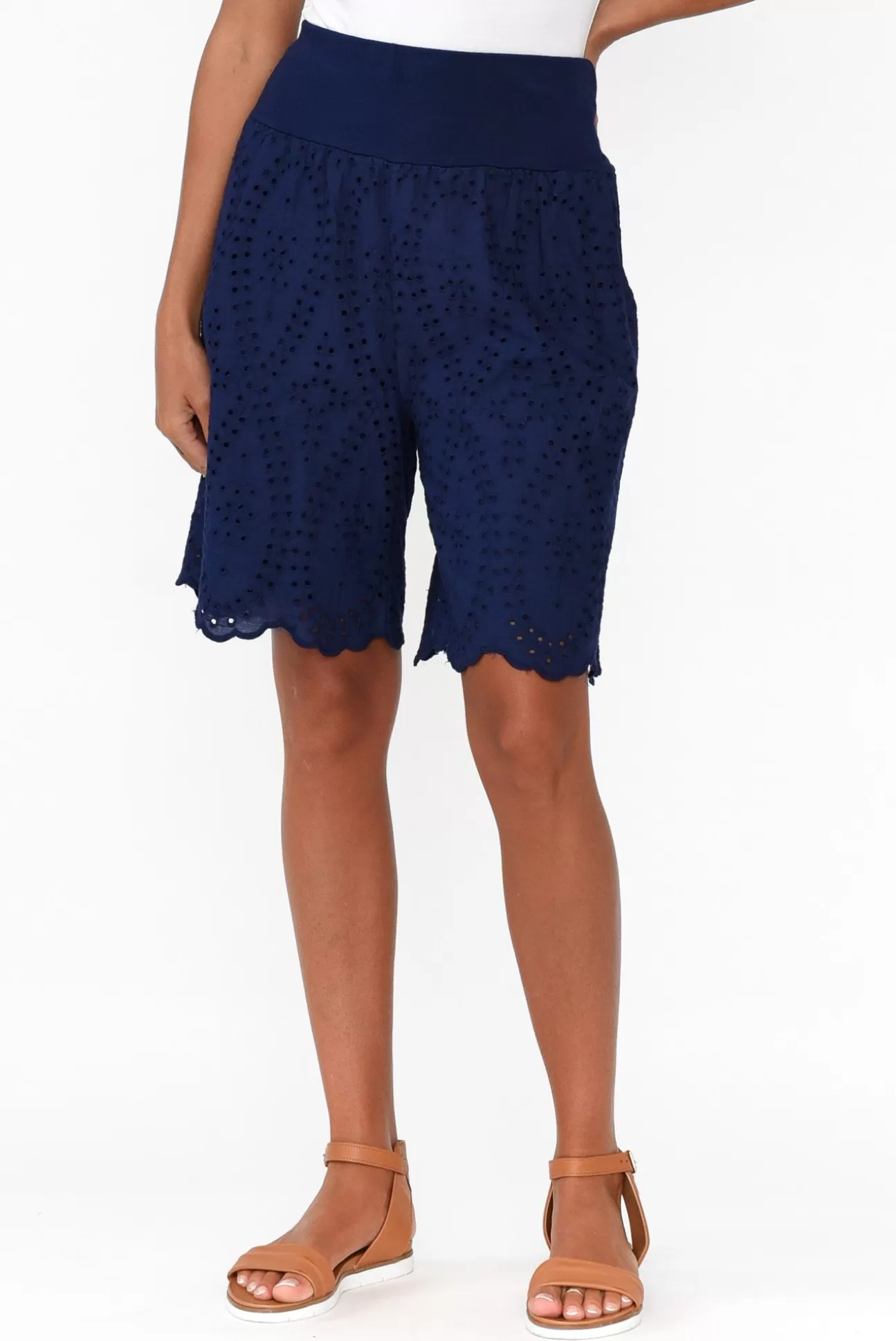 La Strada Keziah Navy Embroidered Cotton Short Store