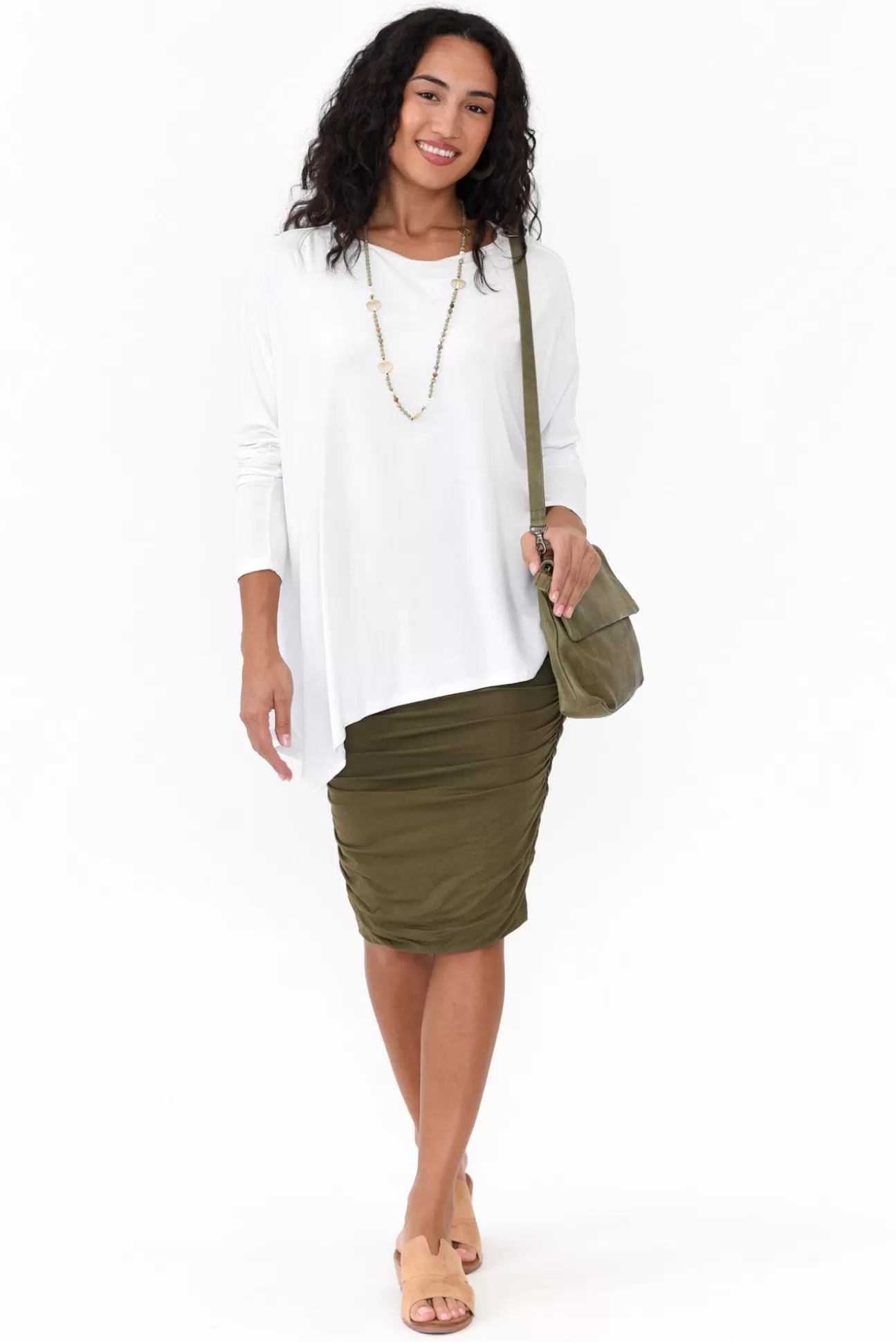 PQ Khaki Bamboo Ruched Skirt Best Sale