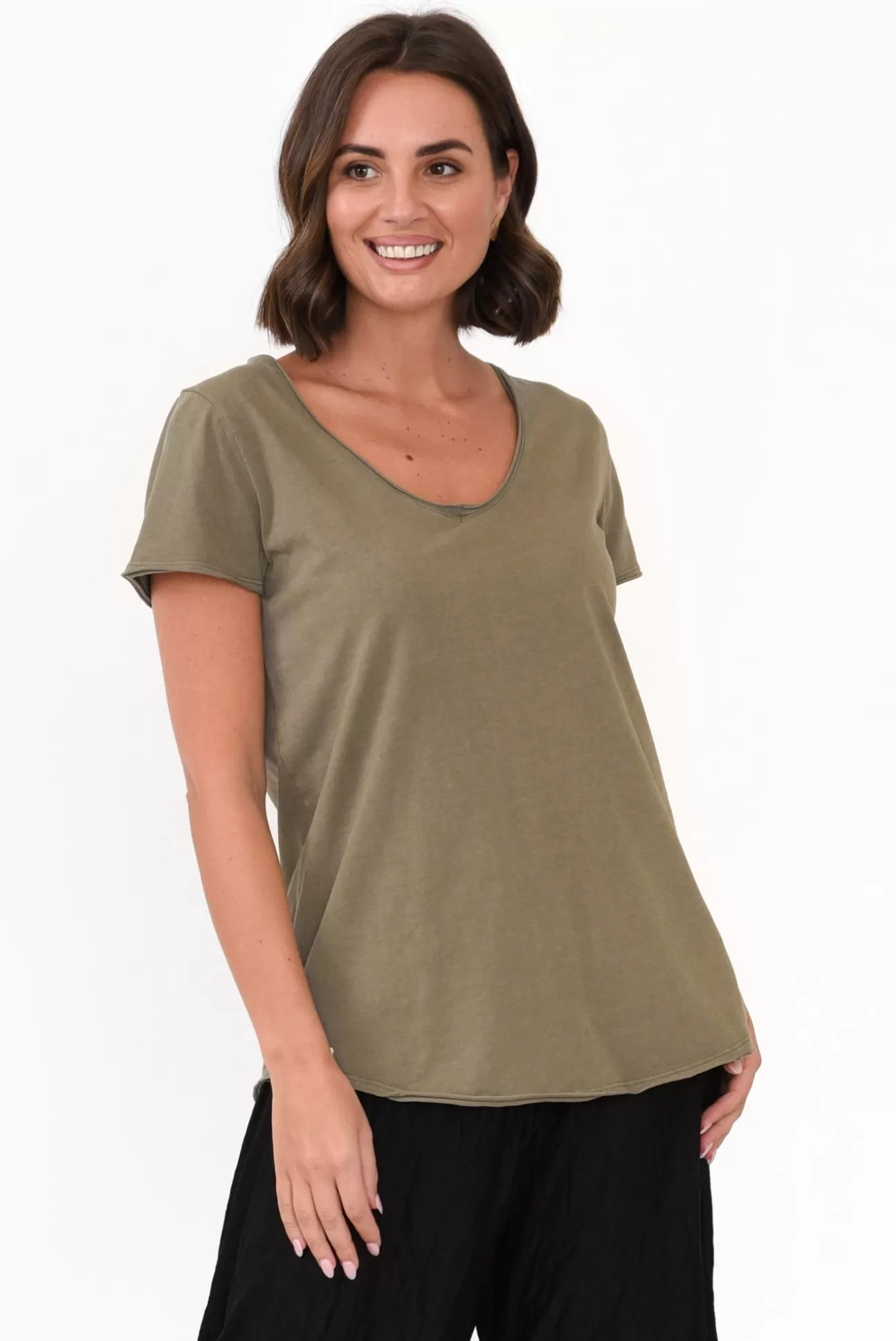 Elm Khaki Cotton Fundamental Vee Tee Online