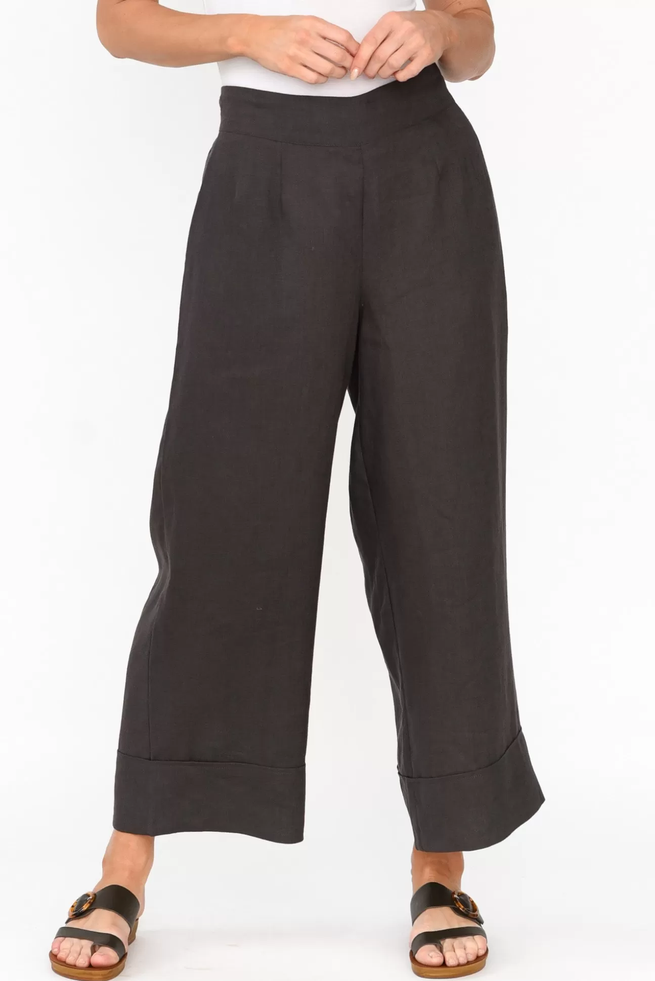 Tirelli Kienna Charcoal Linen Wide Leg Pant Flash Sale