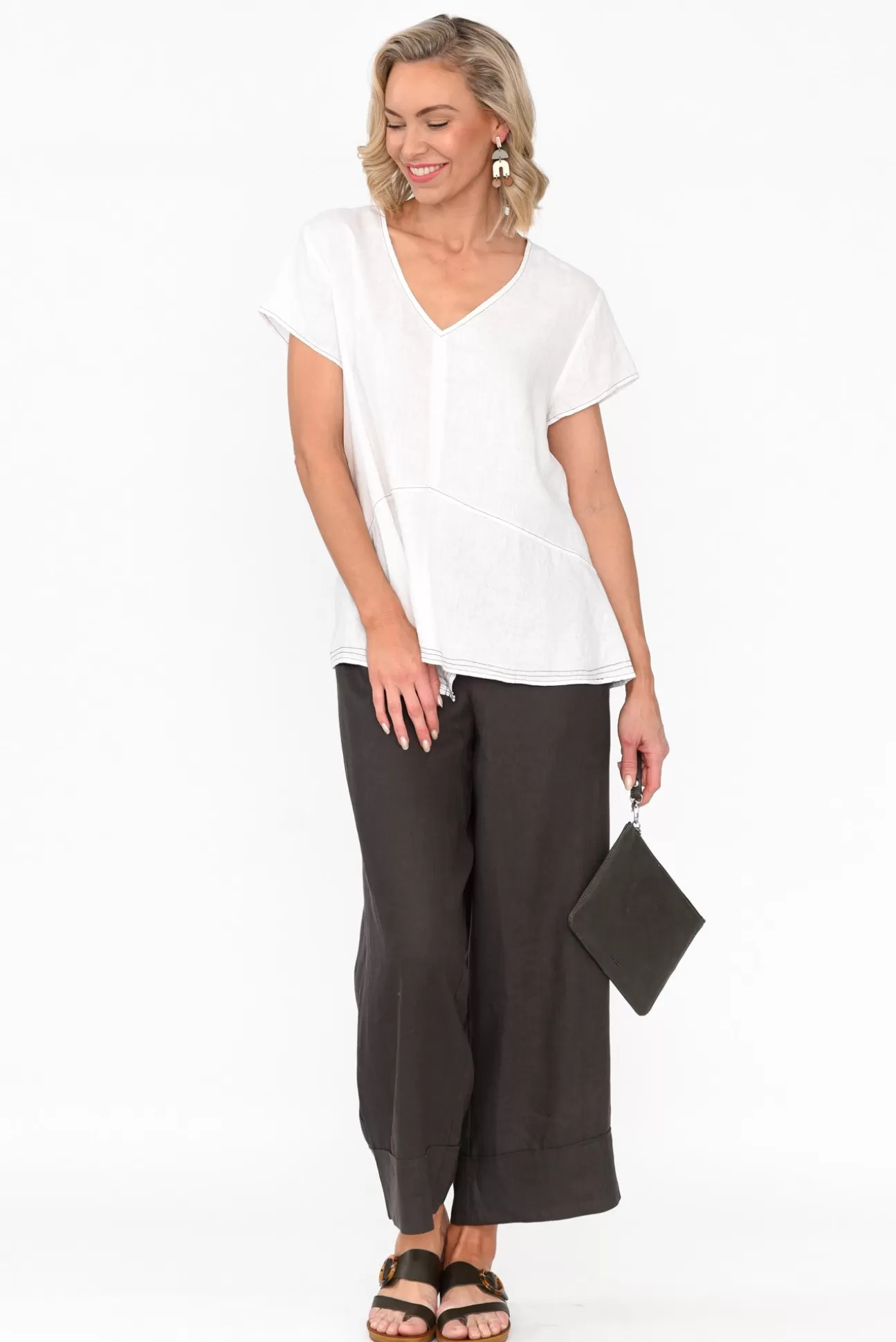 Tirelli Kienna Charcoal Linen Wide Leg Pant Flash Sale