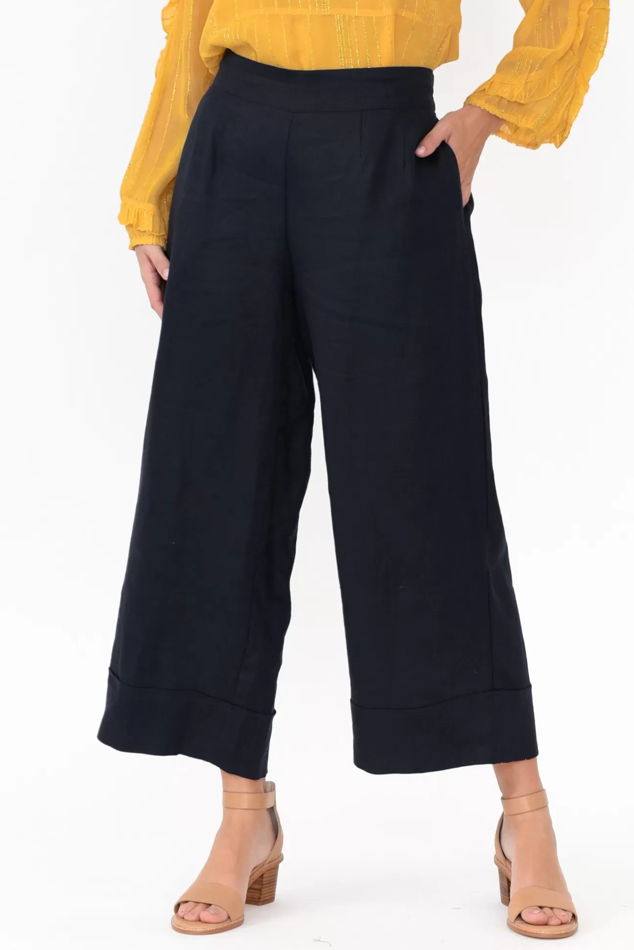 Tirelli Kienna Navy Linen Wide Leg Pant Store