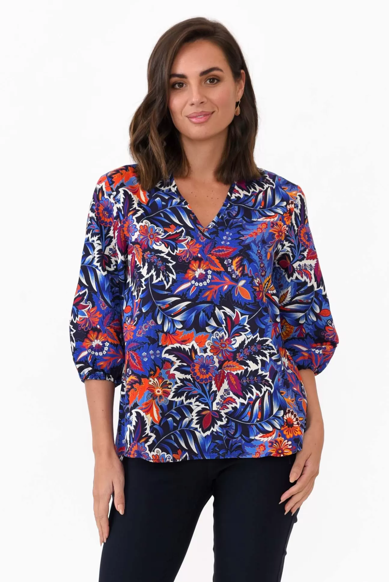 Liberty Rose Kimmie Blue Floral Linen Top Online