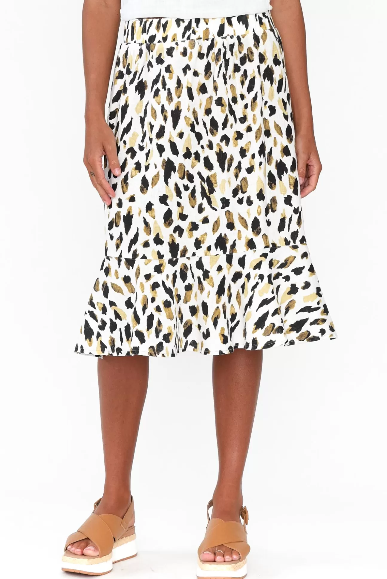 Gordon Smith Lacey Animal Linen Frill Hem Skirt Sale