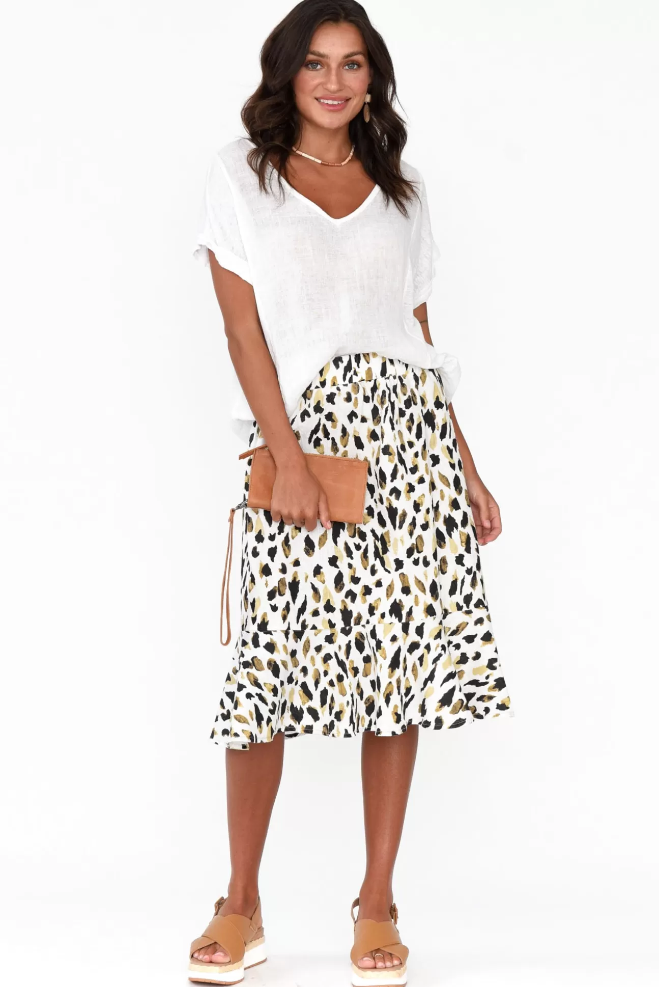 Gordon Smith Lacey Animal Linen Frill Hem Skirt Sale