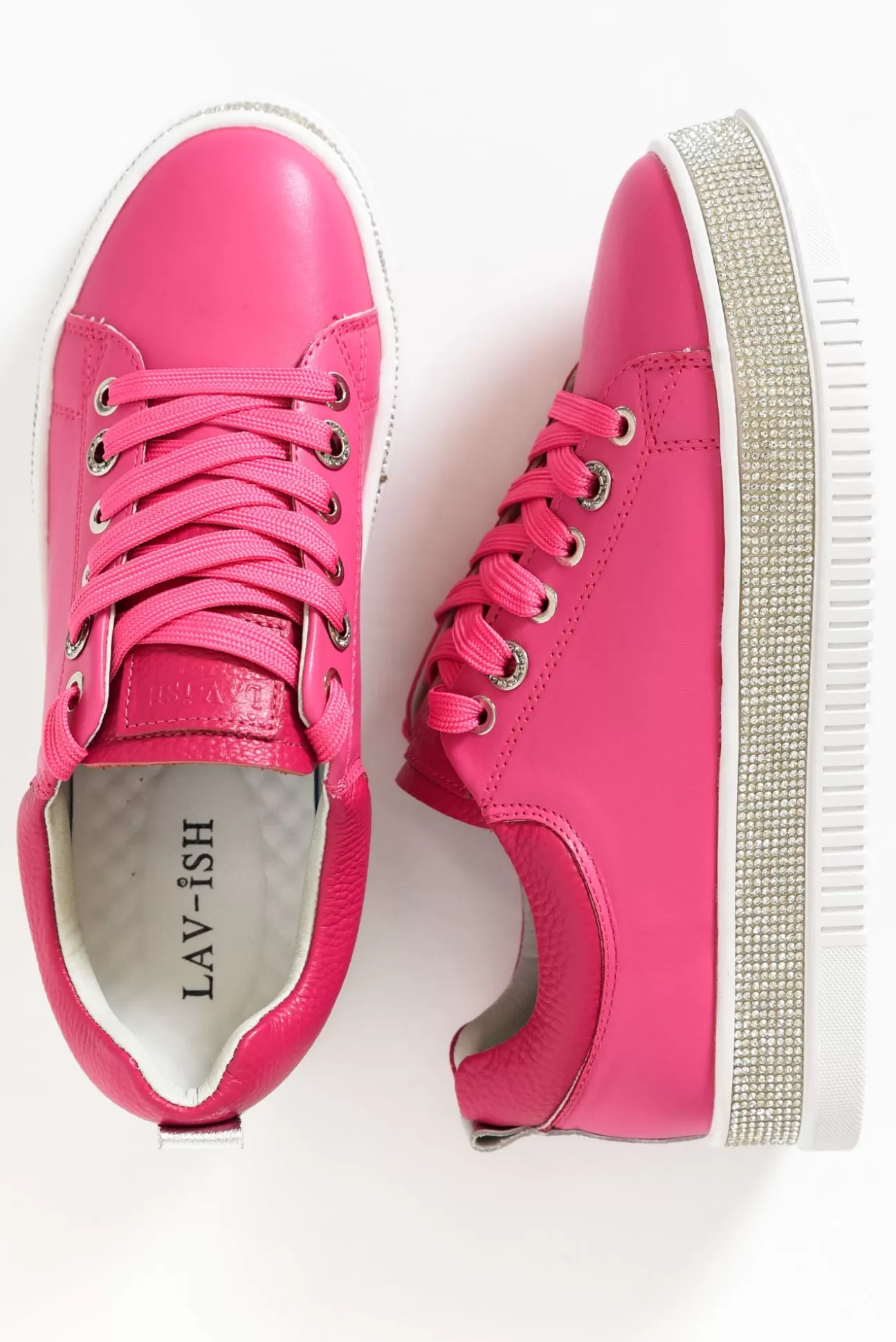 Lav-ish Lange Hot Pink Leather Diamante Sneaker Sale