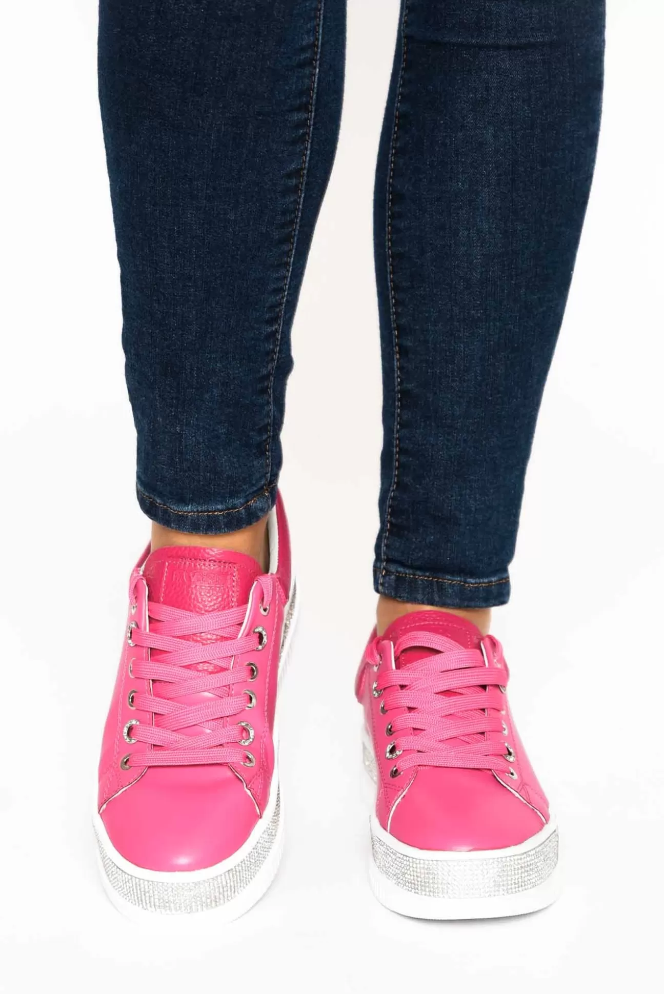 Lav-ish Lange Hot Pink Leather Diamante Sneaker Sale