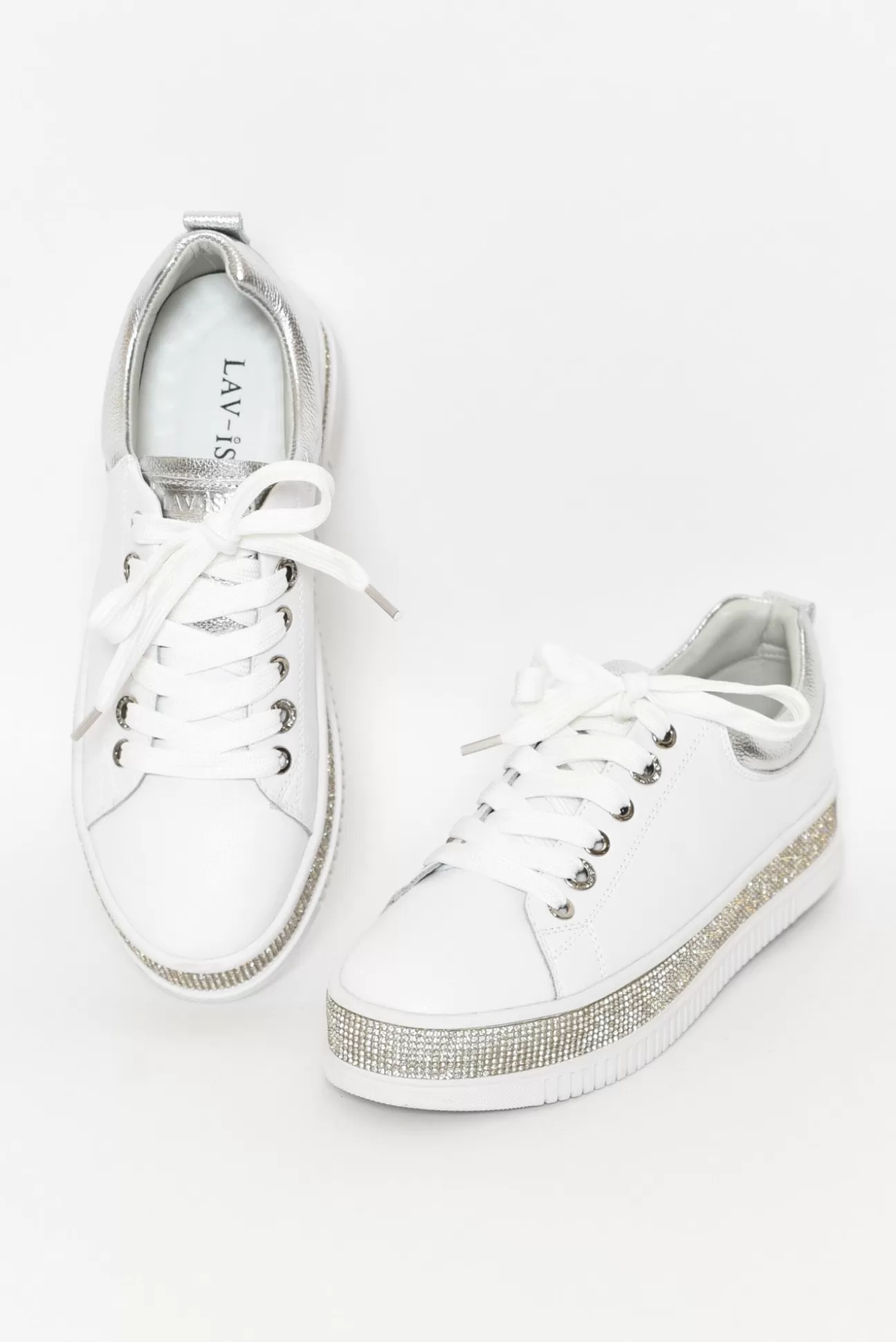 Lav-ish Lange White Leather Diamante Sneaker Best