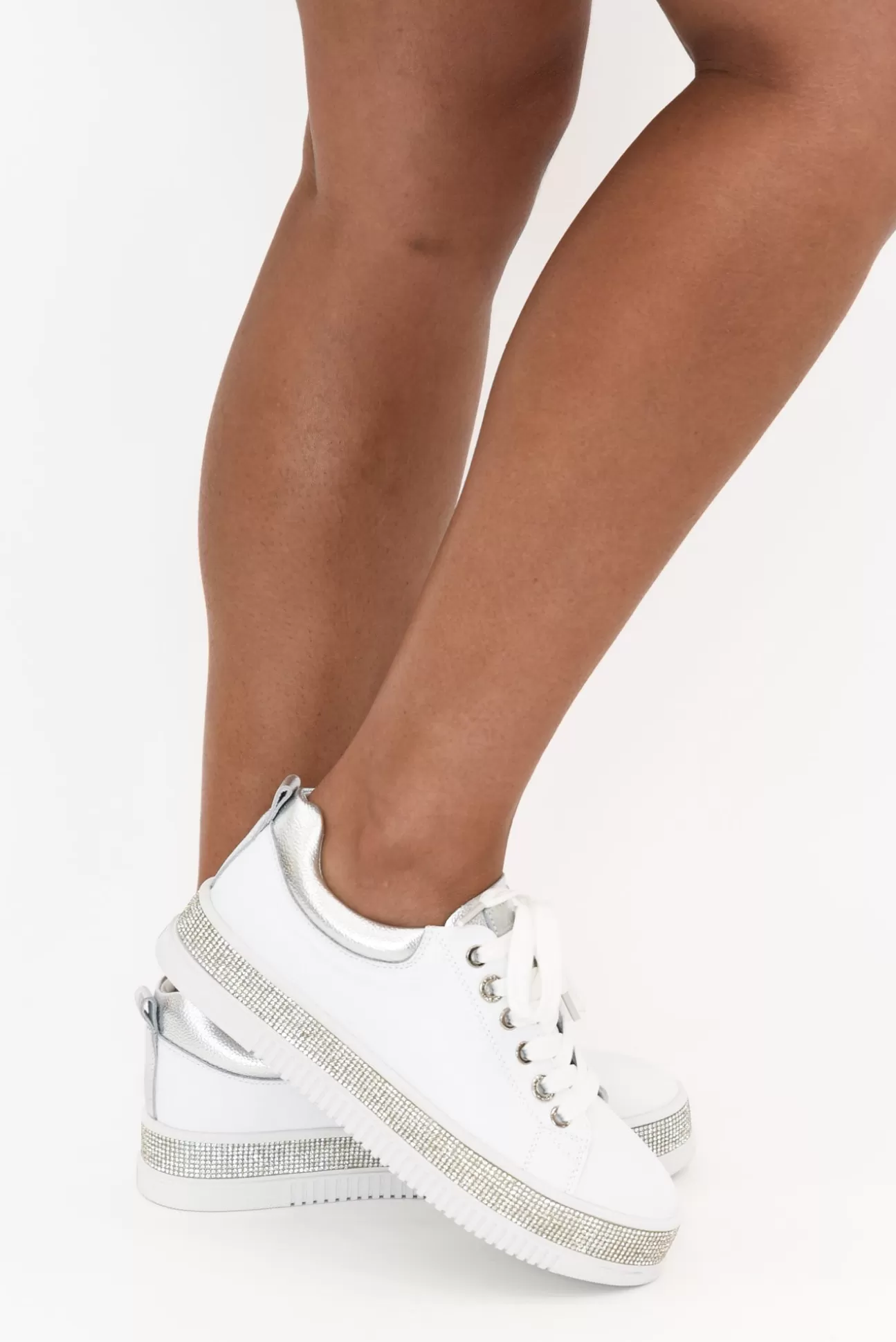 Lav-ish Lange White Leather Diamante Sneaker Best