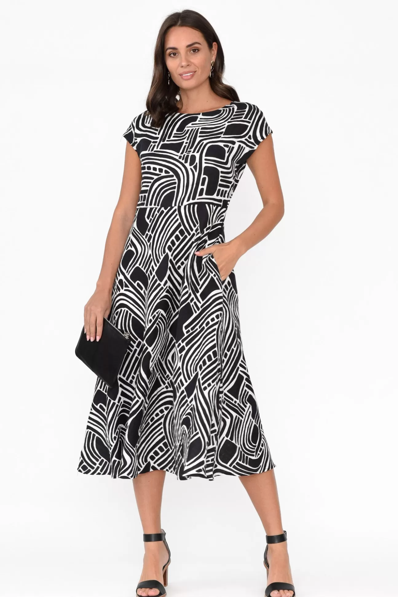 Foil Lara Black Geo Linen Dress Store