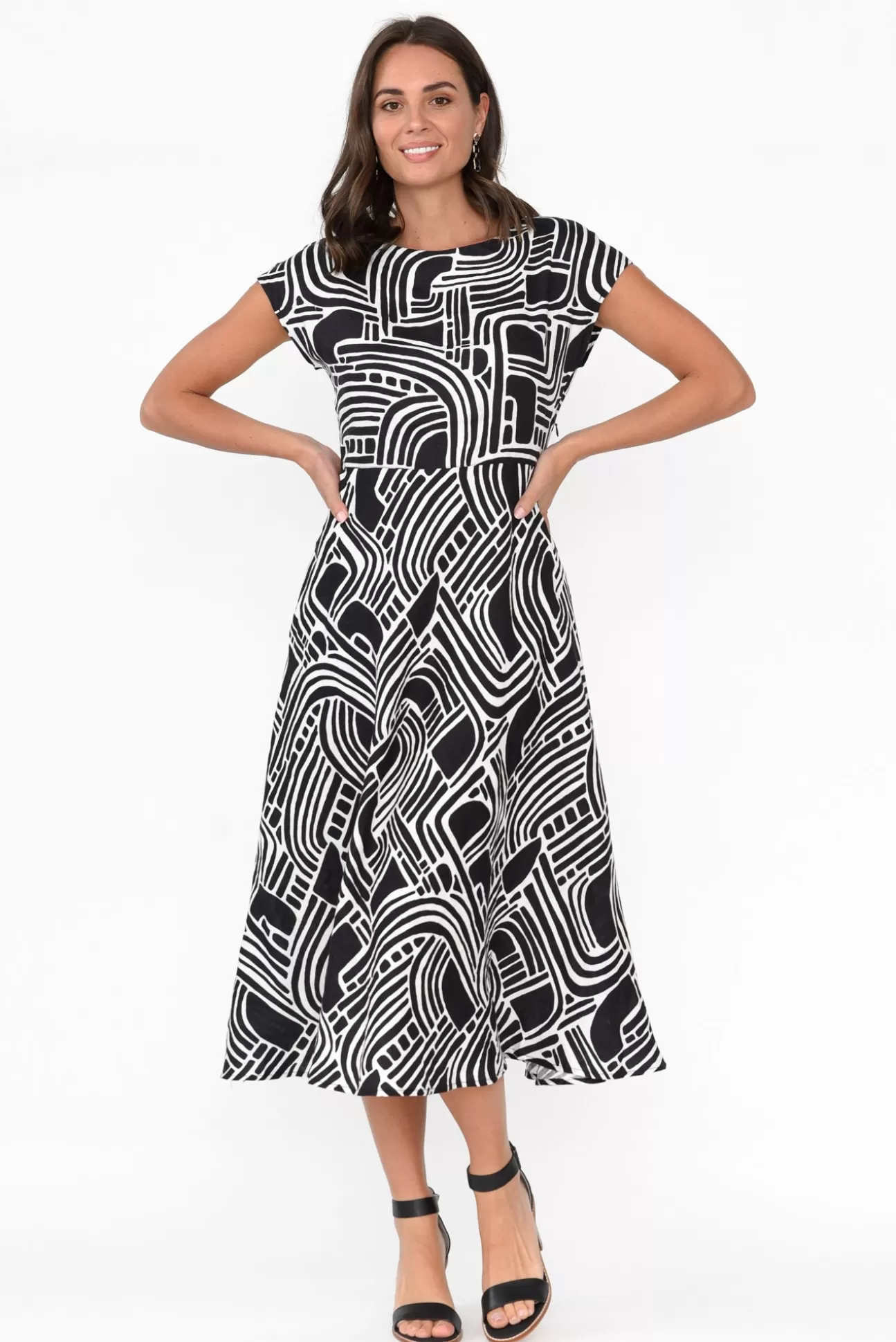 Foil Lara Black Geo Linen Dress Store