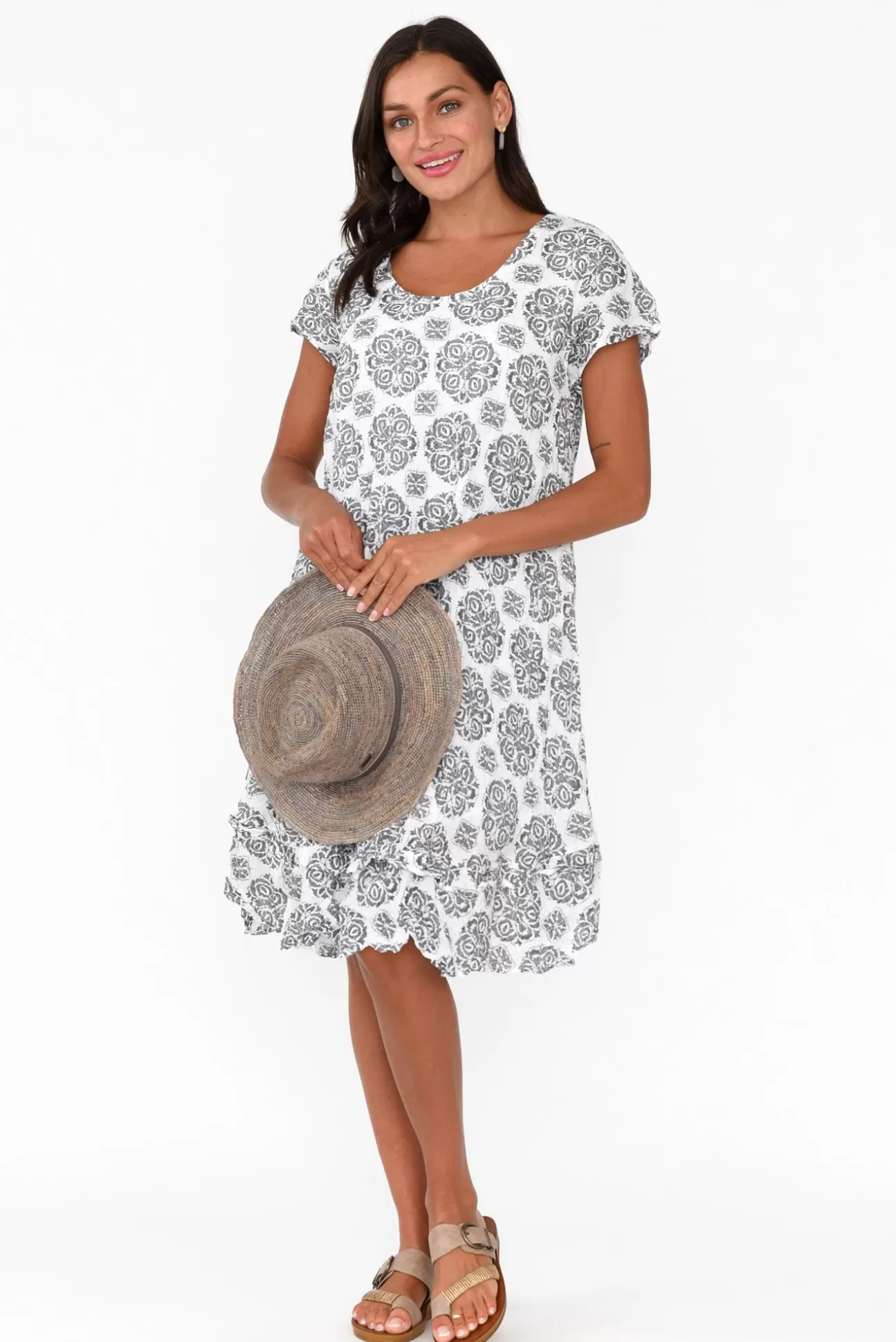 Namastai Lauren Grey Fiesta Crinkle Cotton Dress Best Sale