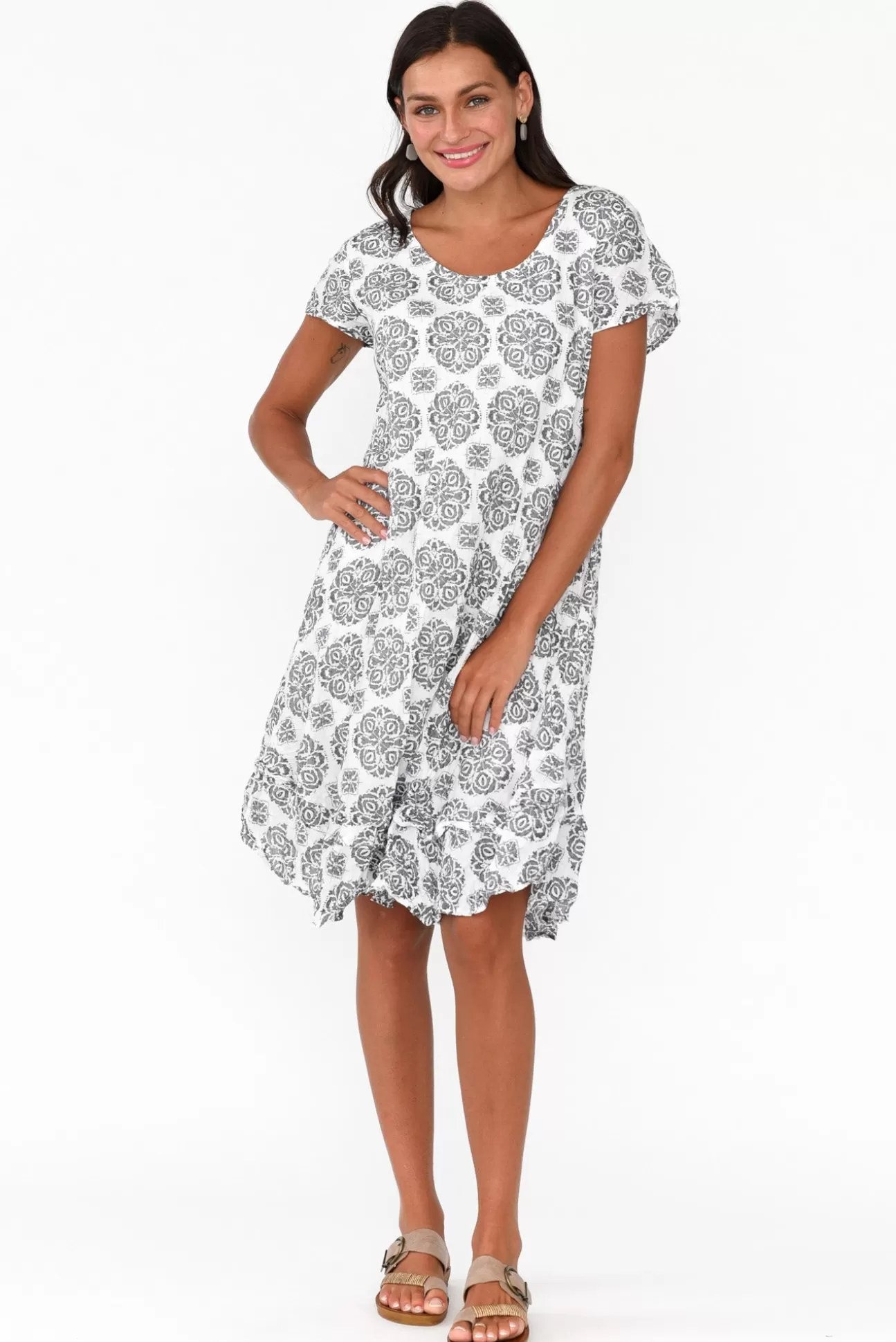 Namastai Lauren Grey Fiesta Crinkle Cotton Dress Best Sale