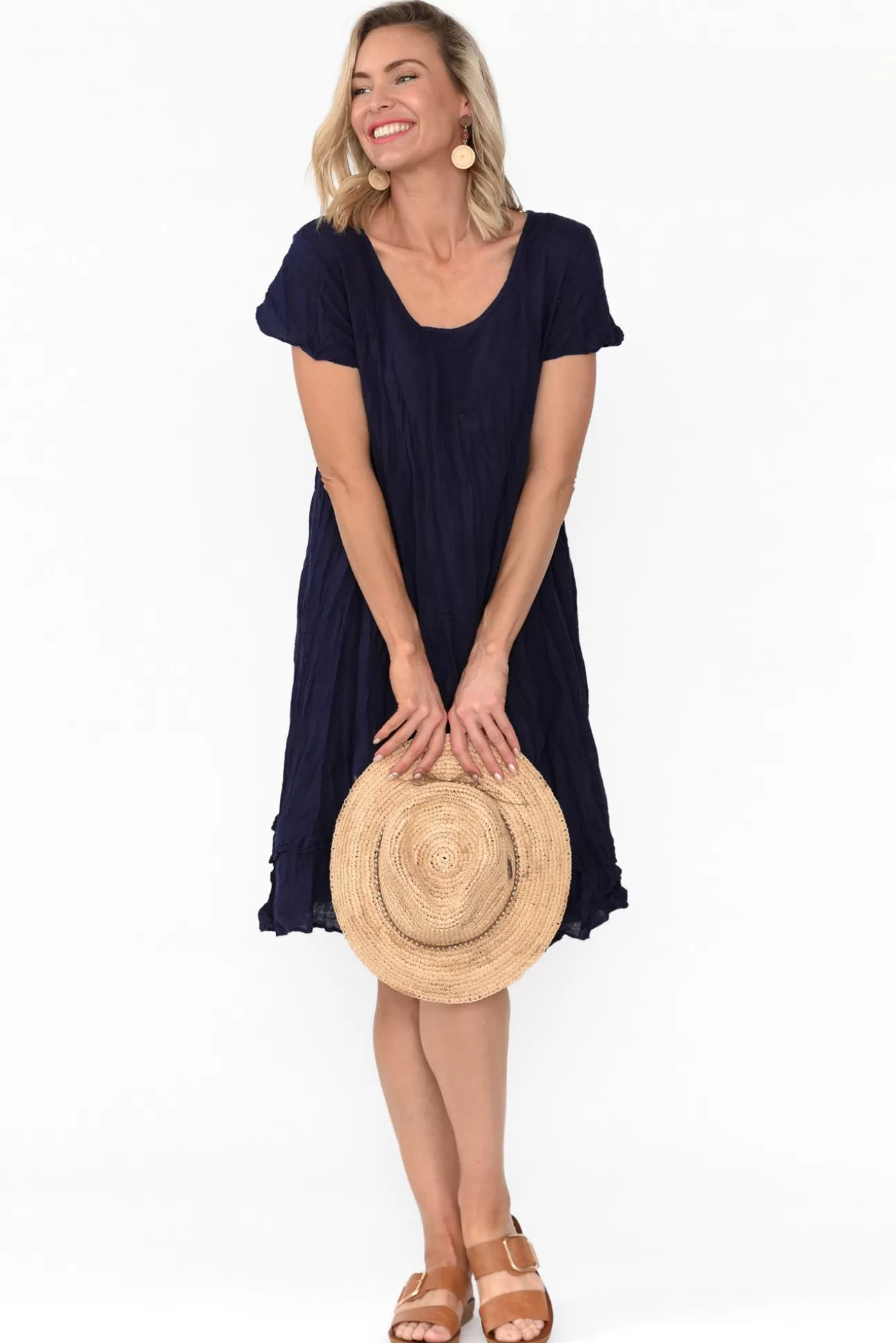 Namastai Lauren Navy Crinkle Cotton Dress Fashion