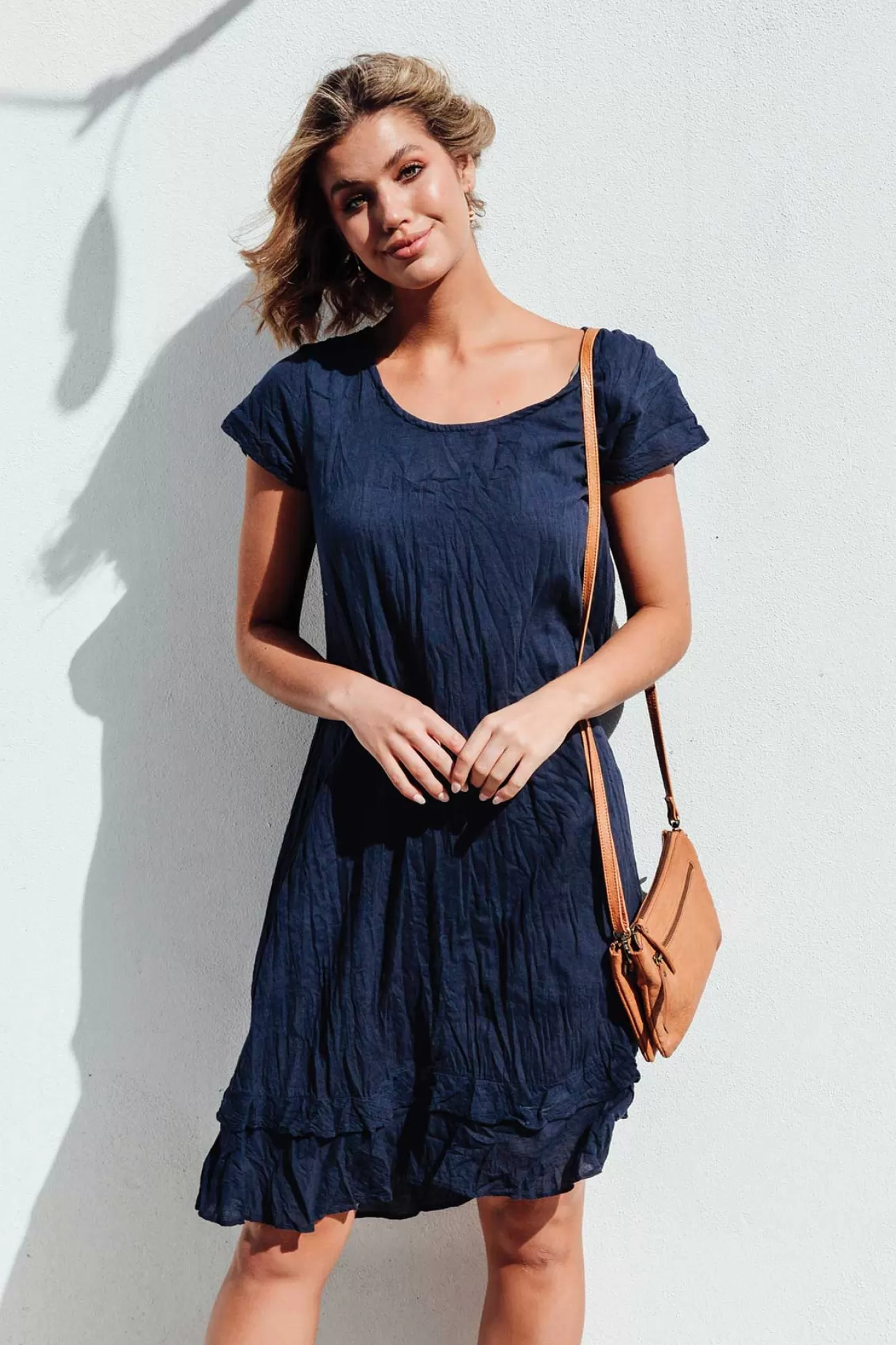 Namastai Lauren Navy Crinkle Cotton Dress Fashion