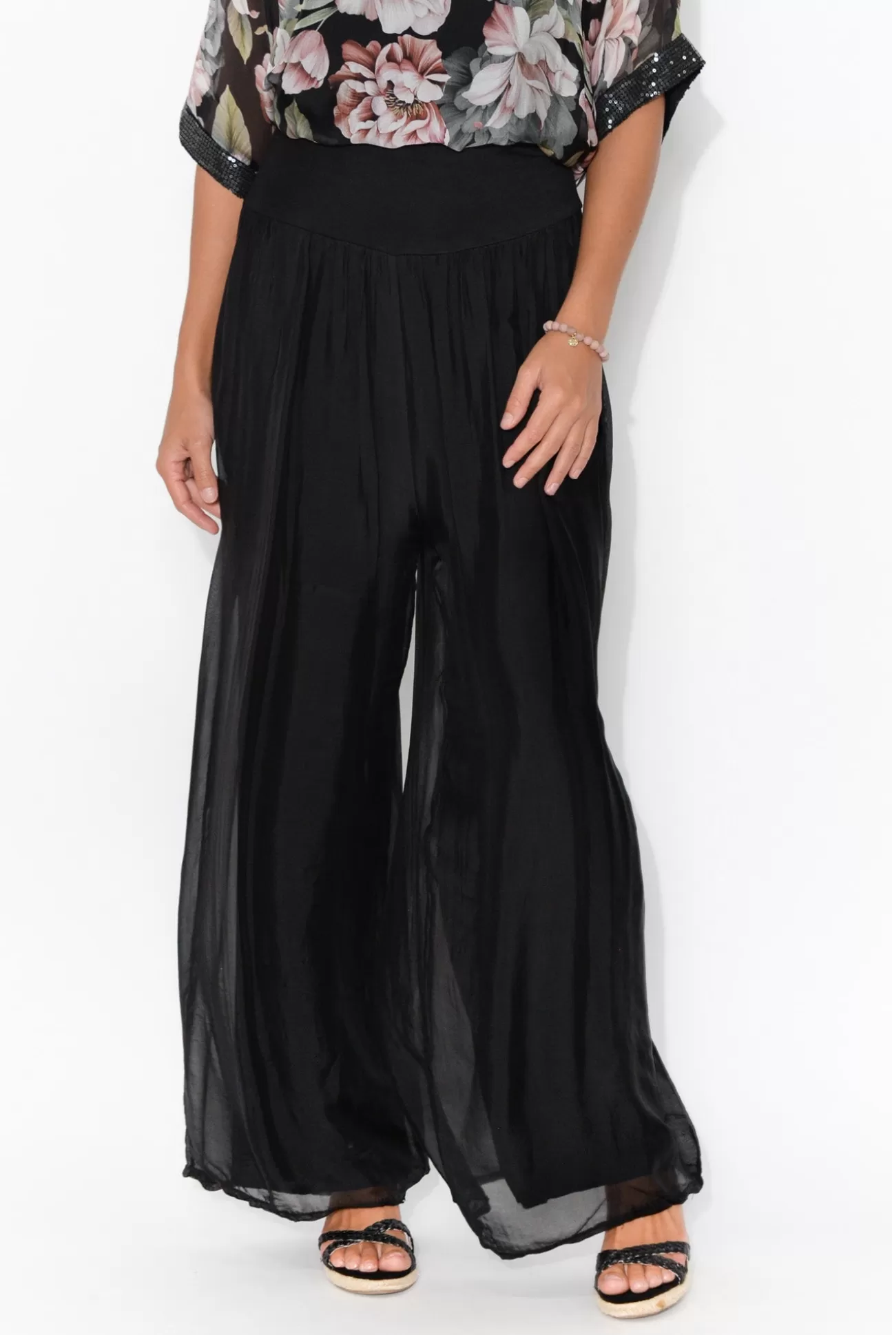 La Strada Laurier Black Silk Wide Leg Pant Cheap