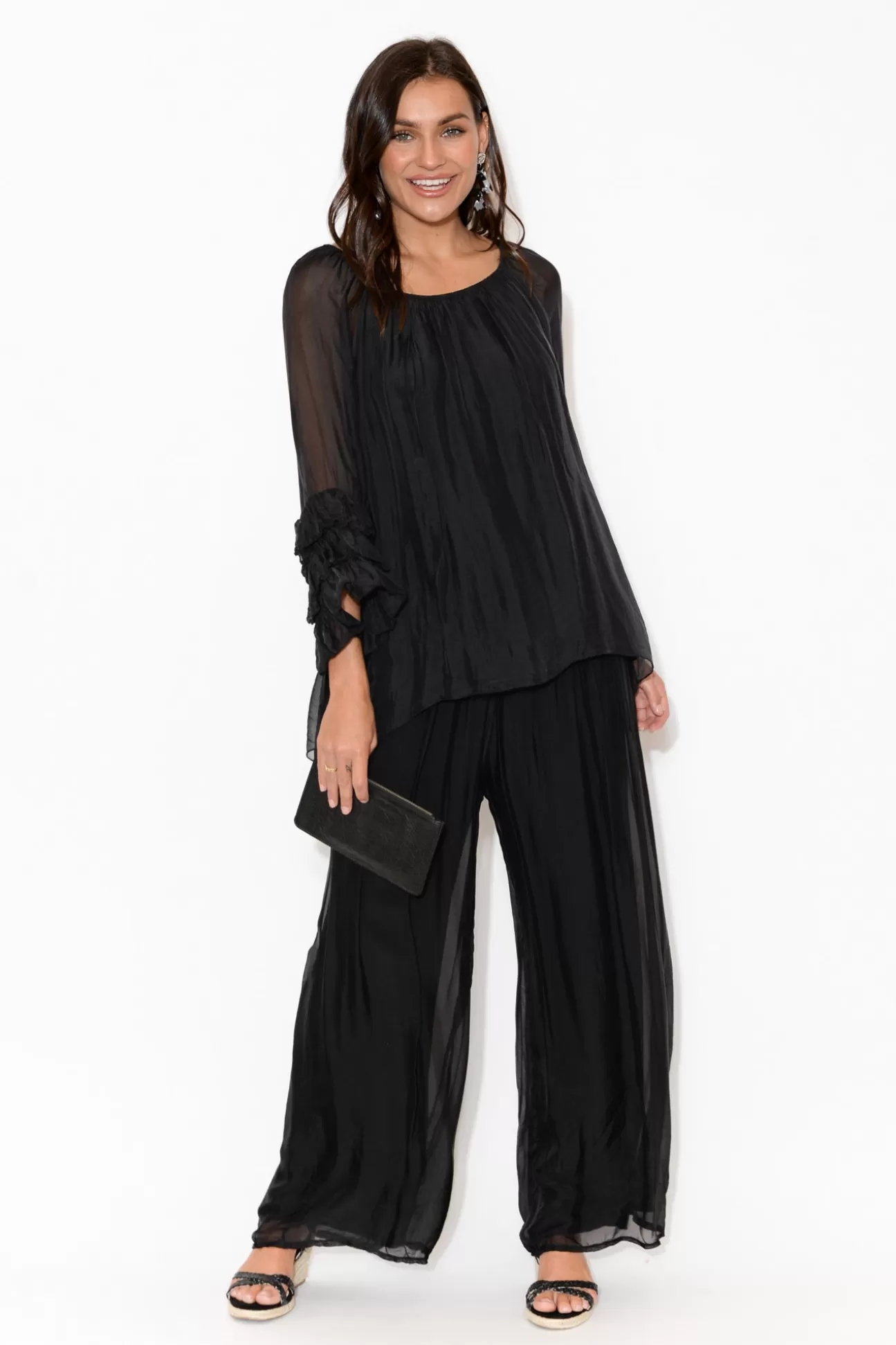 La Strada Laurier Black Silk Wide Leg Pant Cheap