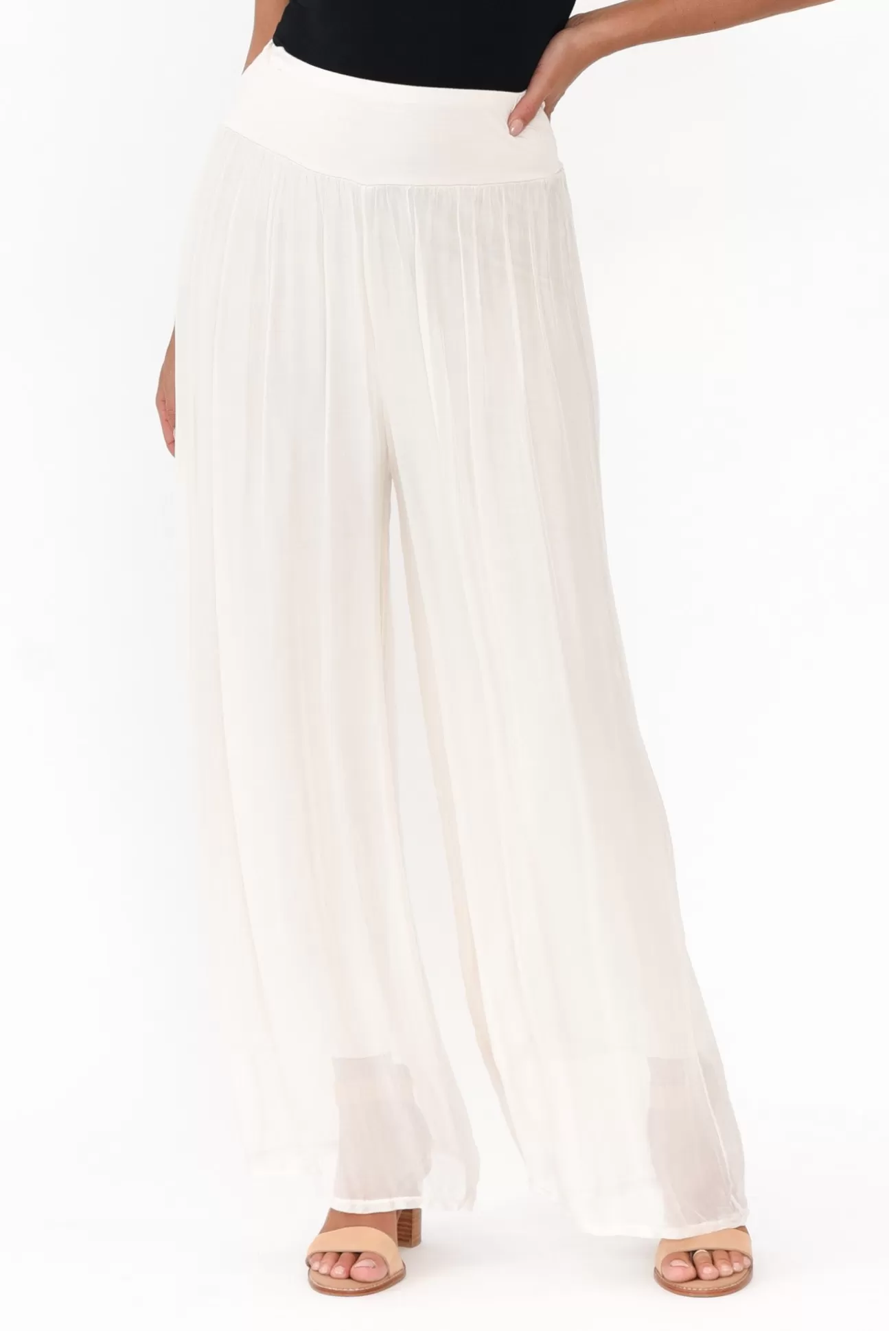 La Strada Laurier Ivory Silk Wide Leg Pant Store