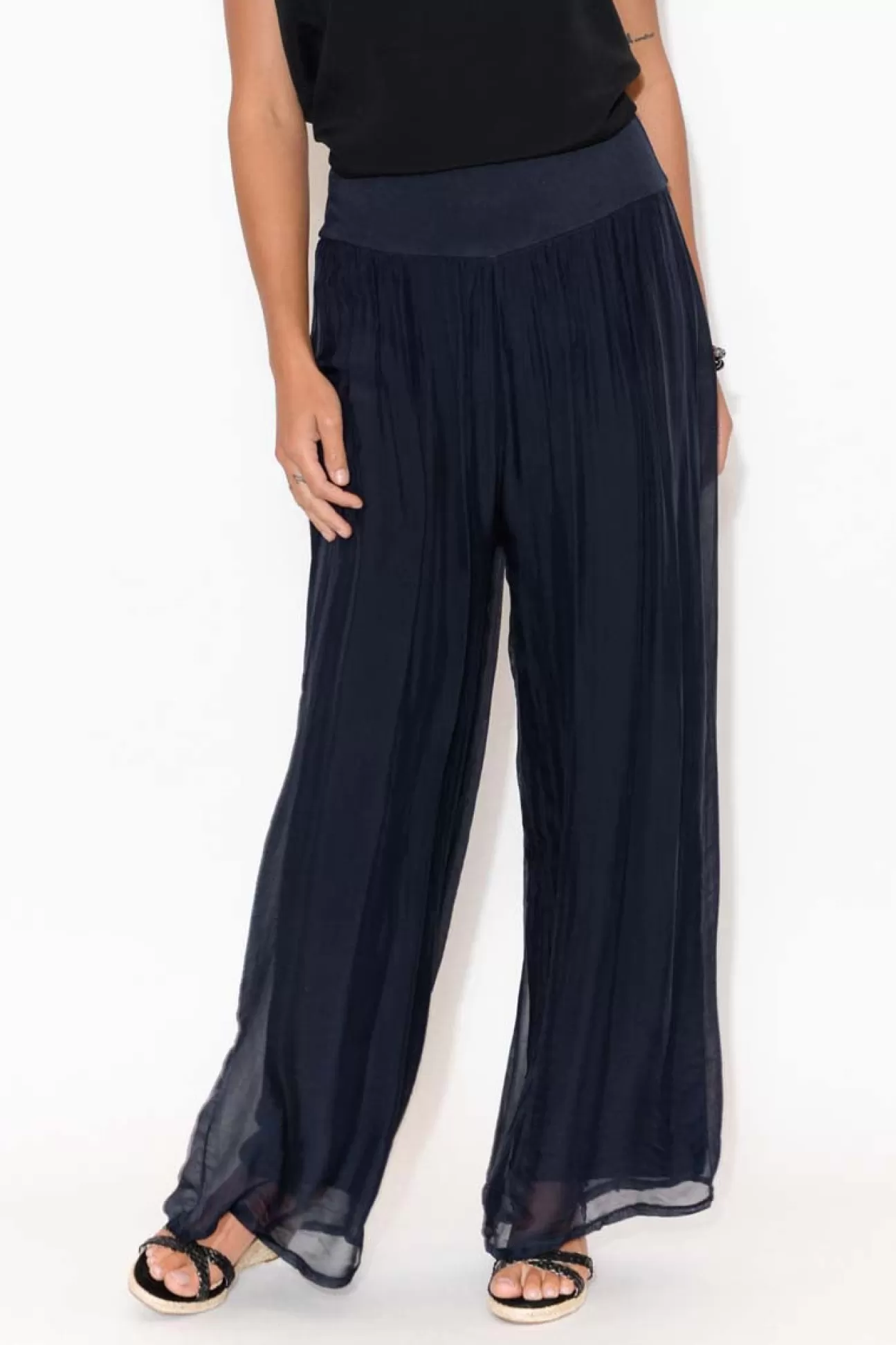 La Strada Laurier Navy Silk Wide Leg Pant Cheap