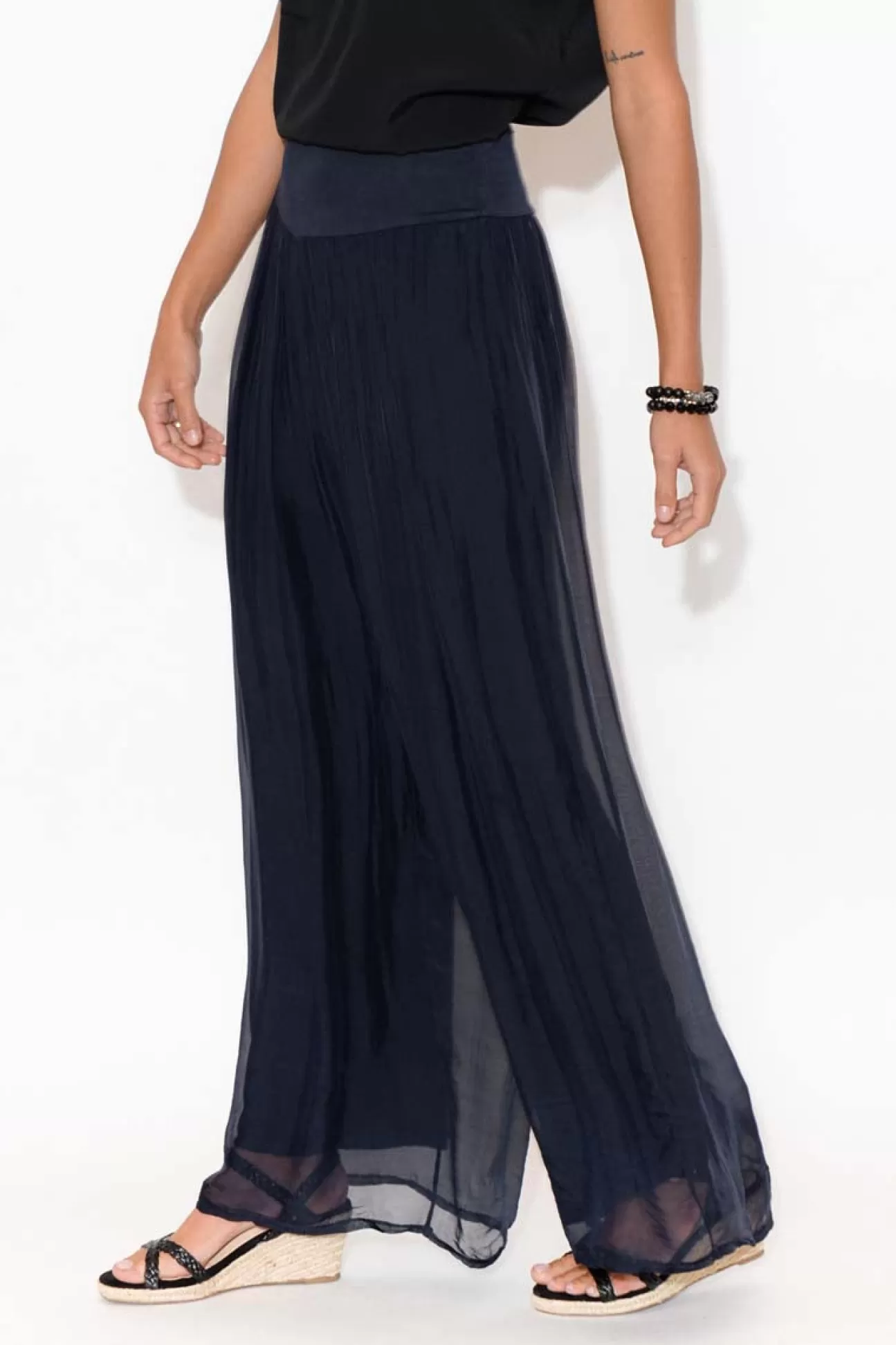 La Strada Laurier Navy Silk Wide Leg Pant Cheap