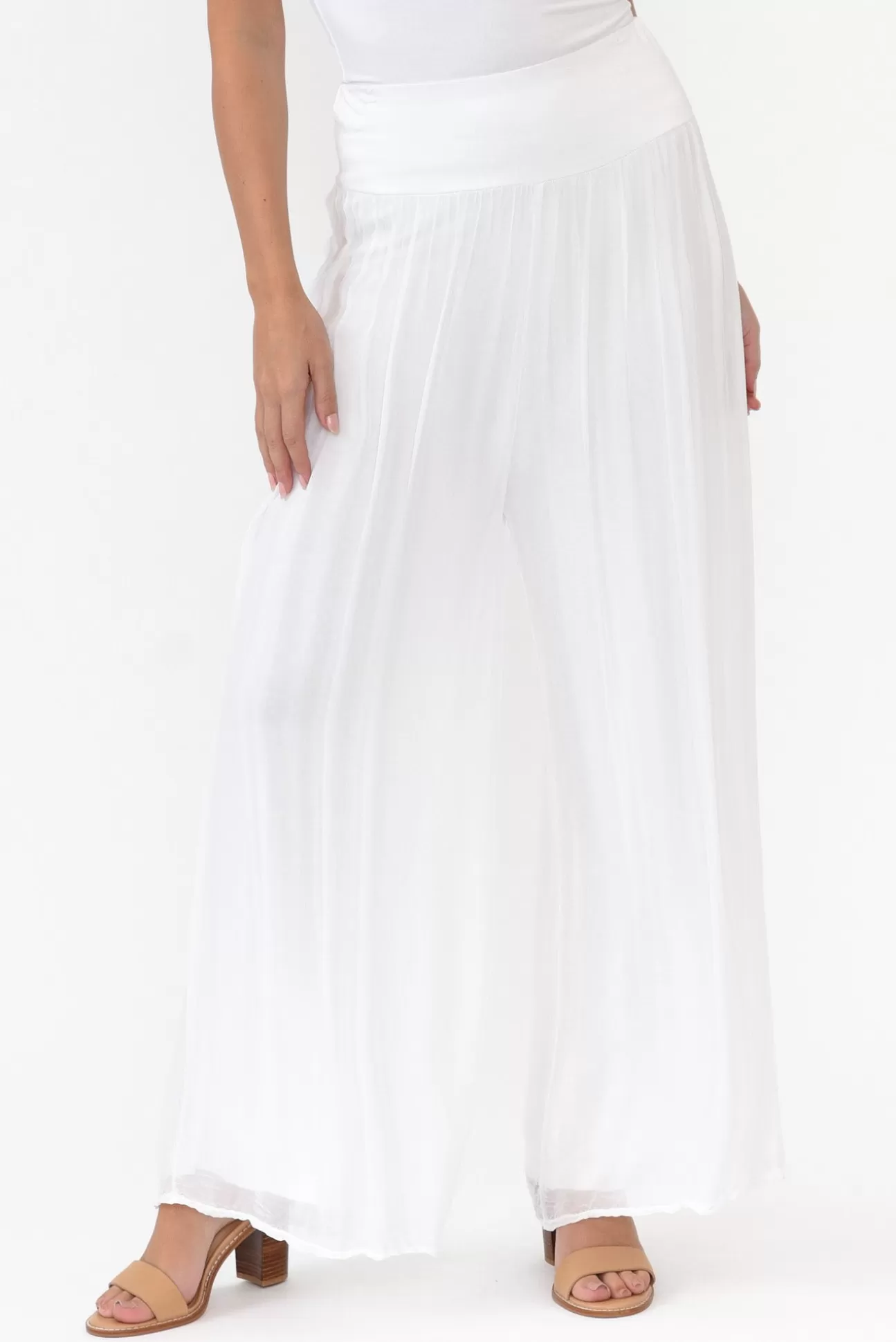 La Strada Laurier White Silk Wide Leg Pant Cheap