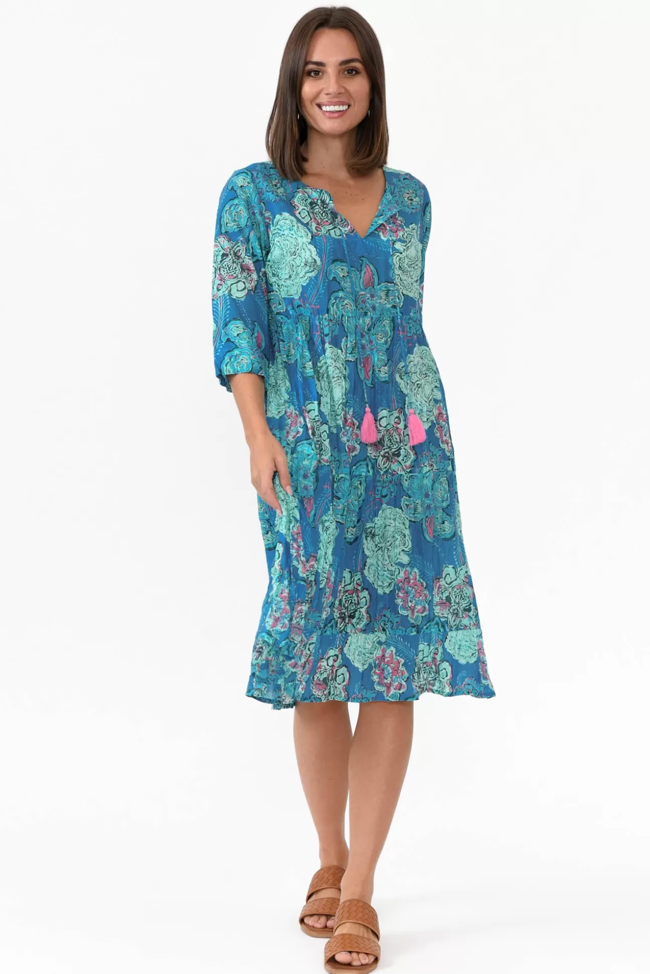 One Summer Layla Cobalt Paisley Crinkle Cotton Dress Best Sale