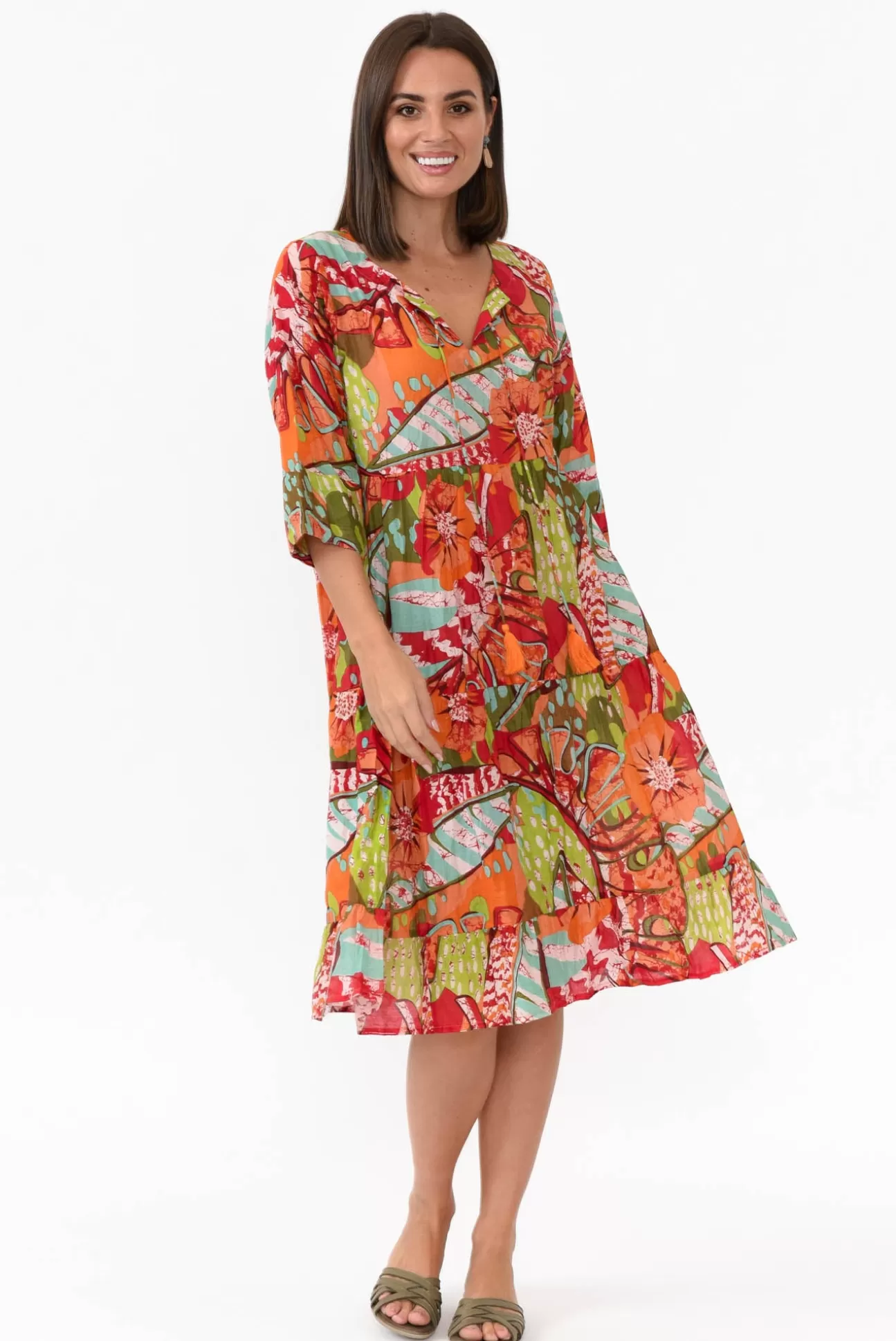 One Summer Layla Green Jungle Crinkle Cotton Dress Fashion