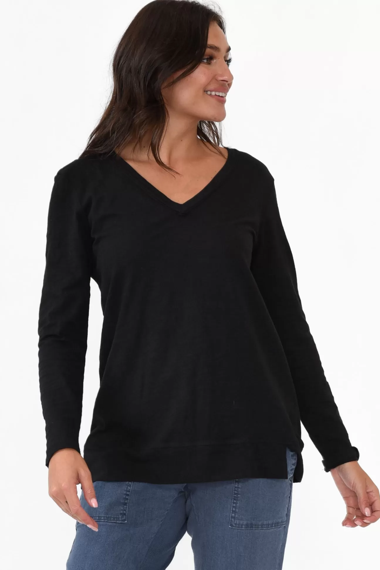 3rd Story Leah Black Cotton Long Sleeve Tee Cheap