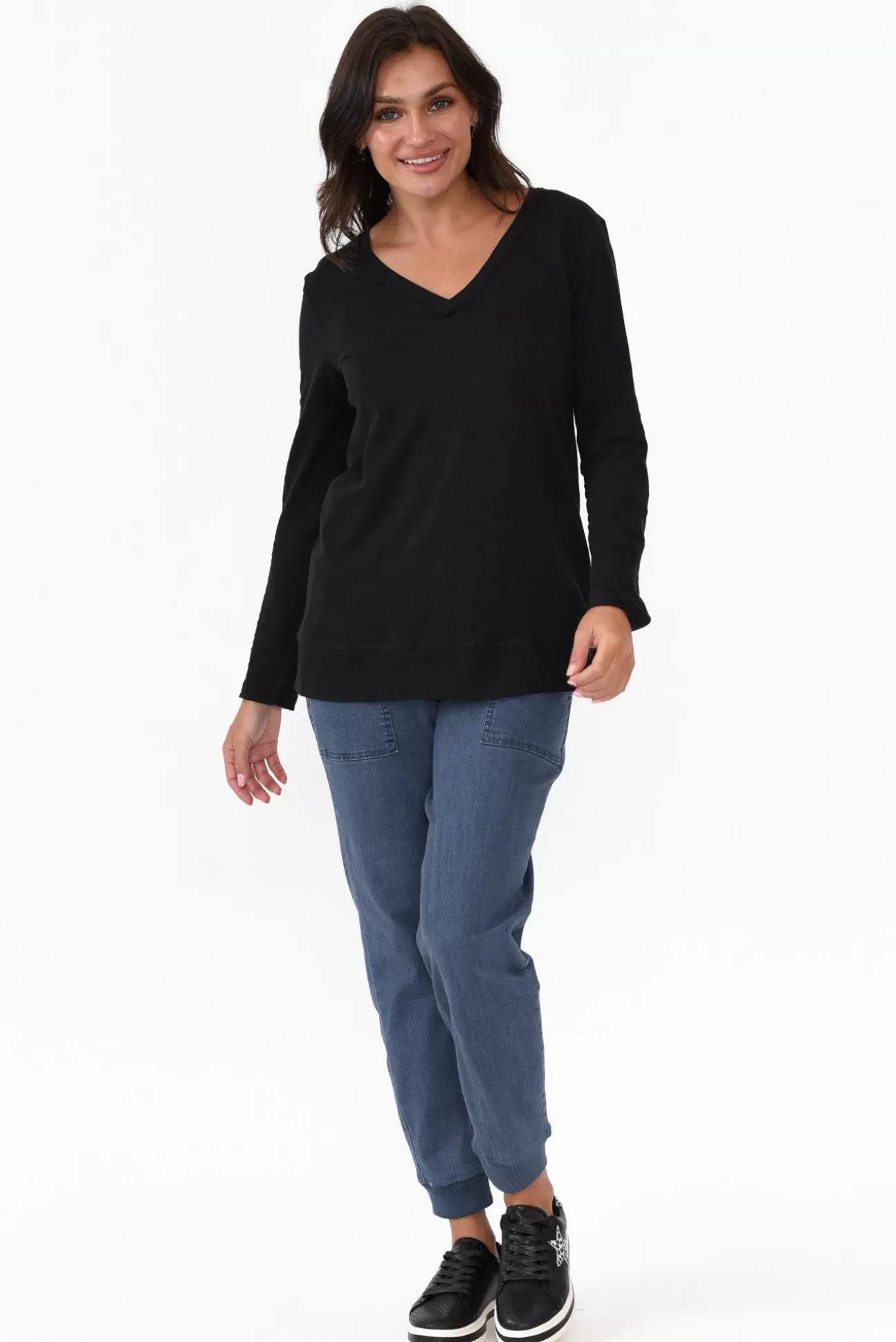 3rd Story Leah Black Cotton Long Sleeve Tee Cheap