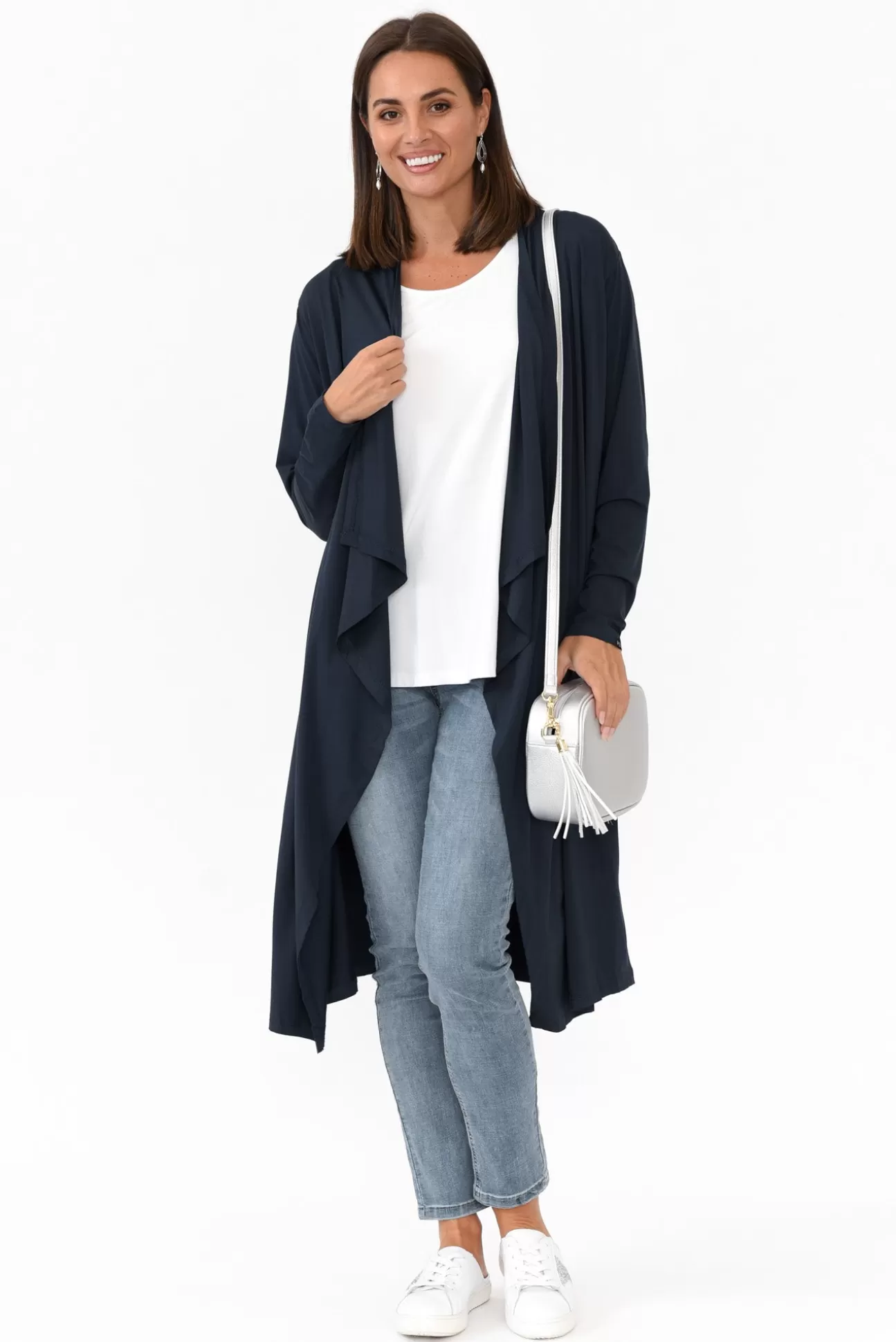 PQ Leanna Navy Bamboo Waterfall Cardigan New