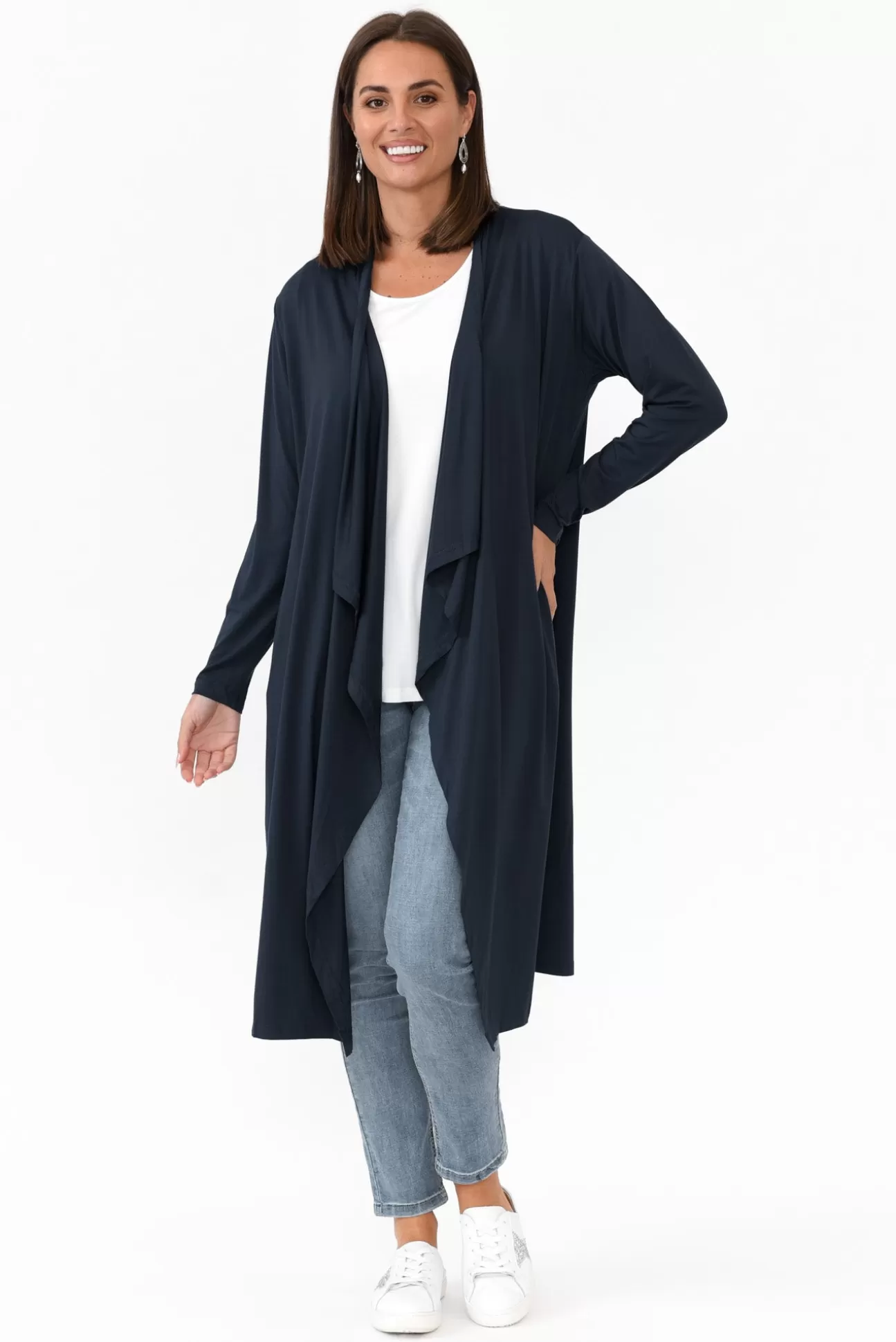 PQ Leanna Navy Bamboo Waterfall Cardigan New