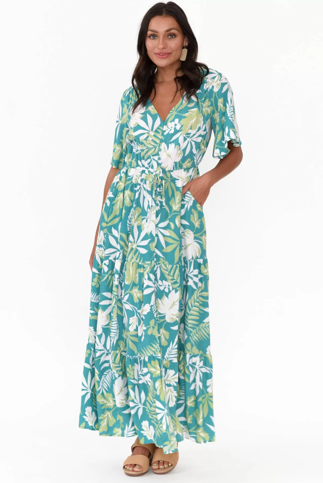 Isabella Boho Lenora Turquoise Tropical Maxi Dress Online