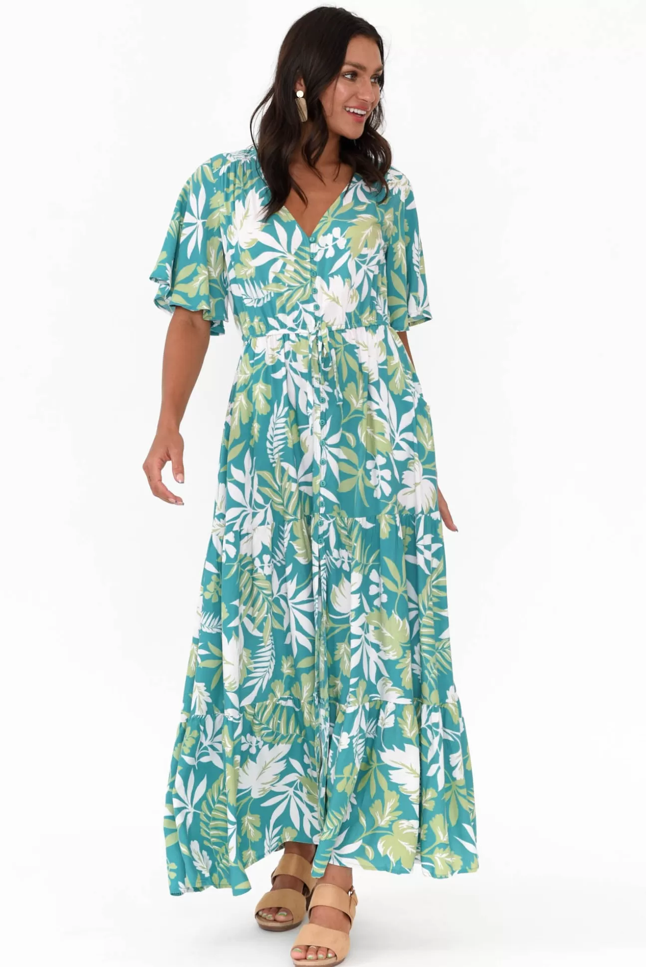 Isabella Boho Lenora Turquoise Tropical Maxi Dress Online