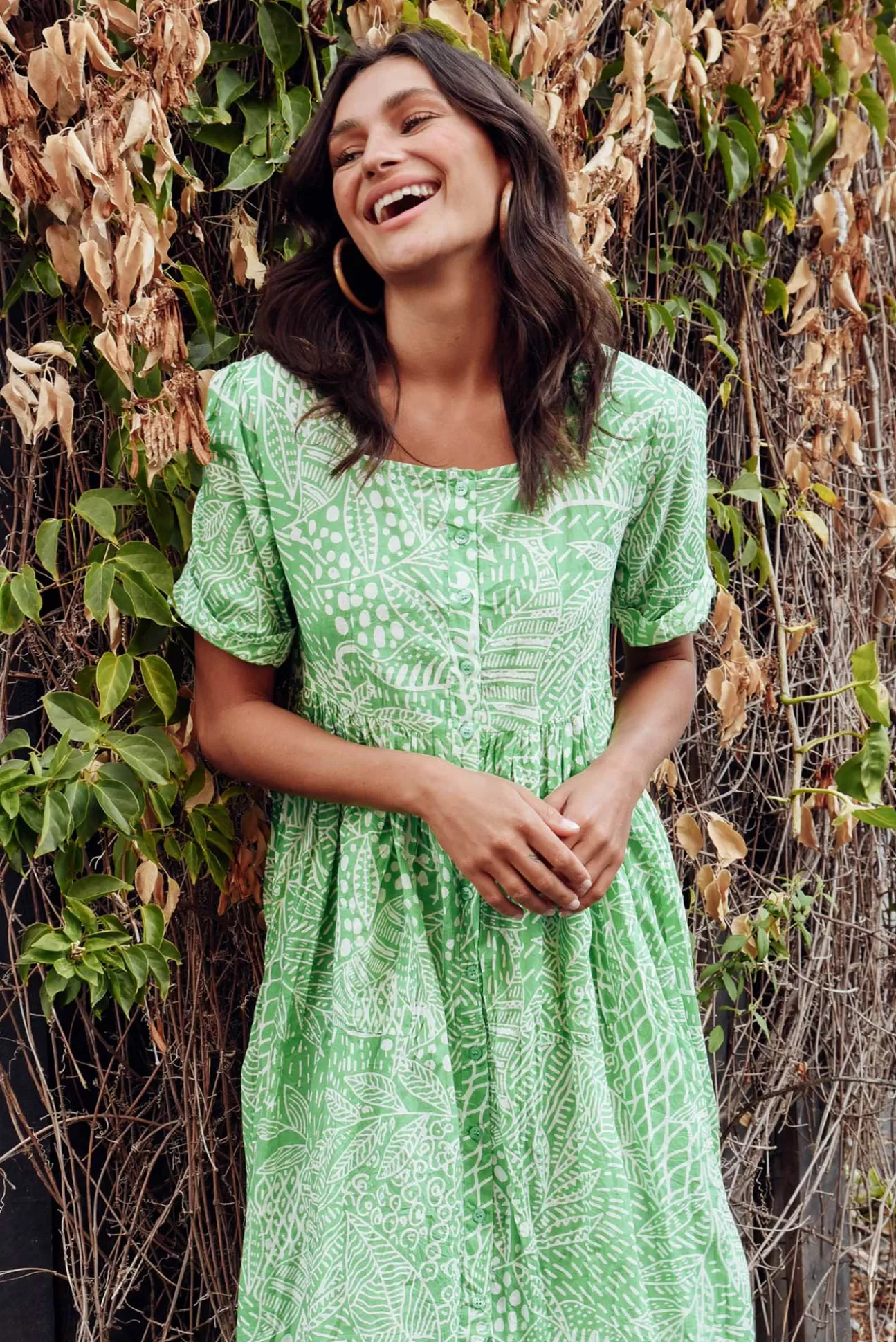 Orientique Leros Green Jungle Organic Cotton Dress New