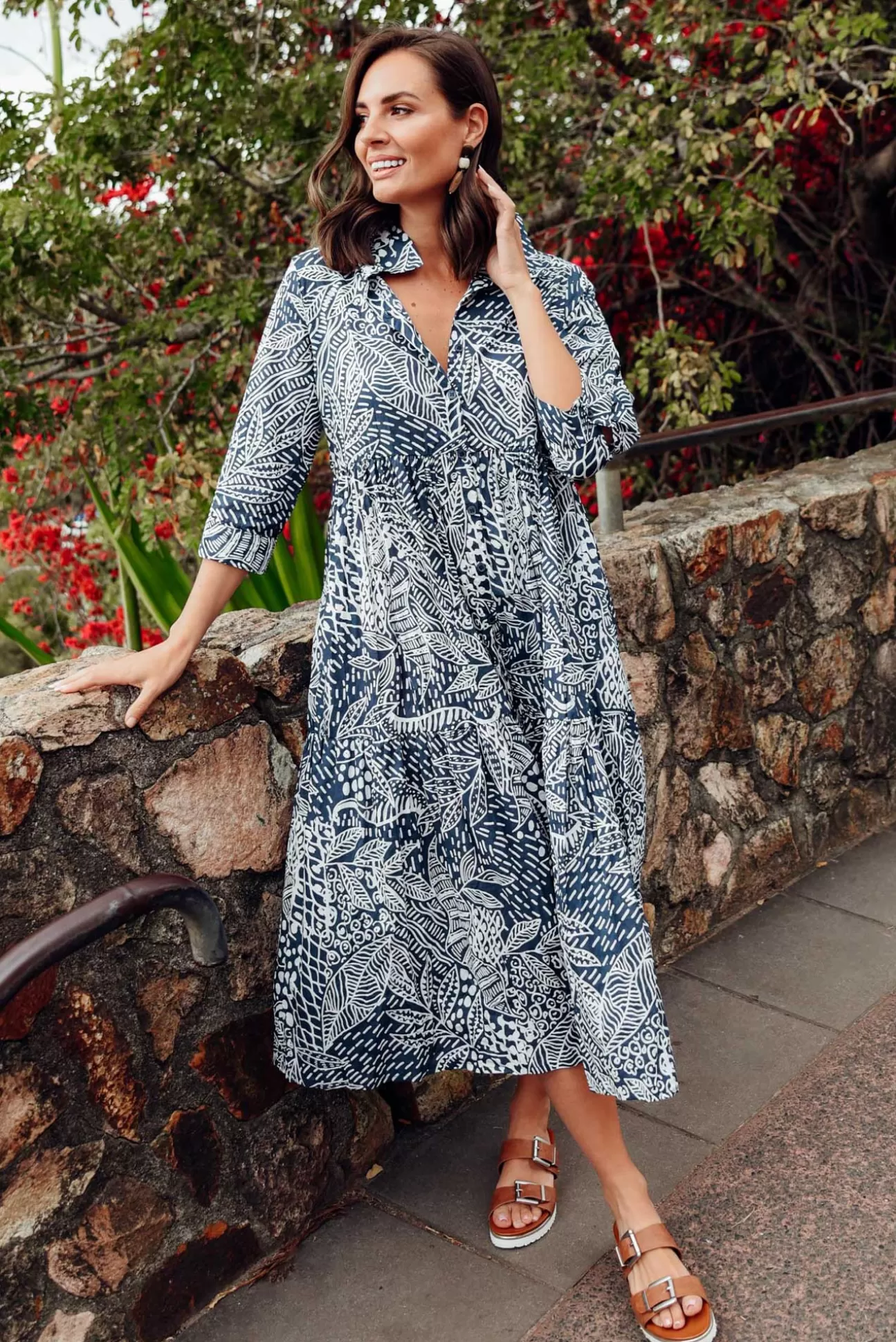 Orientique Leros Navy Jungle Organic Cotton Shirt Dress Clearance