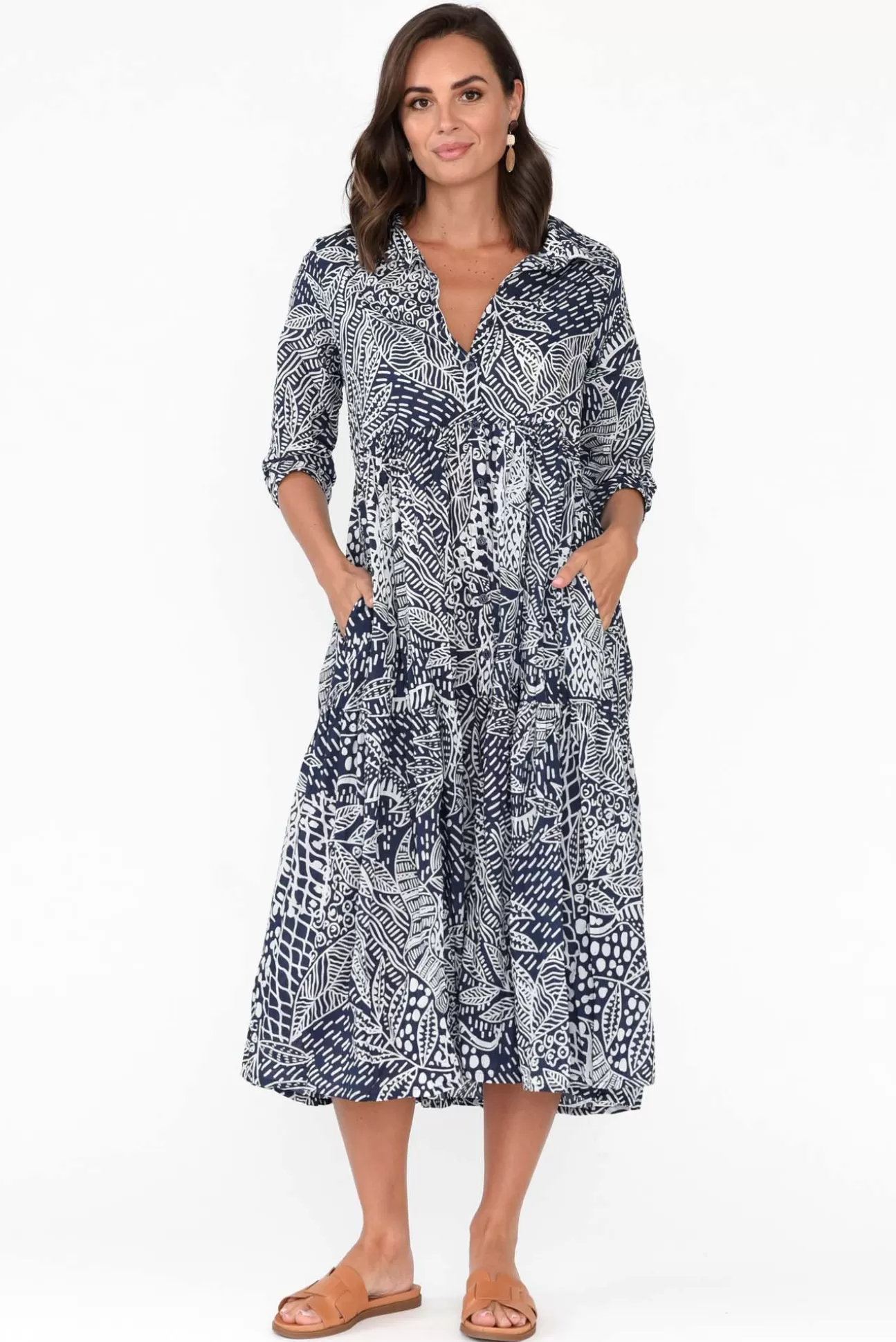 Orientique Leros Navy Jungle Organic Cotton Shirt Dress Clearance