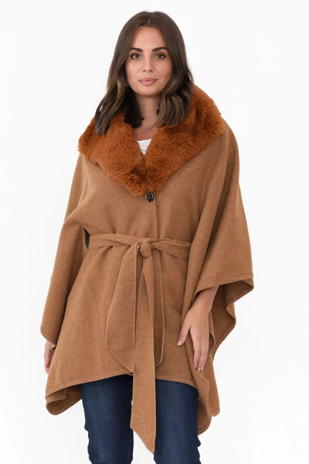 Zura Levi Chocolate Wool Blend Cape Fashion