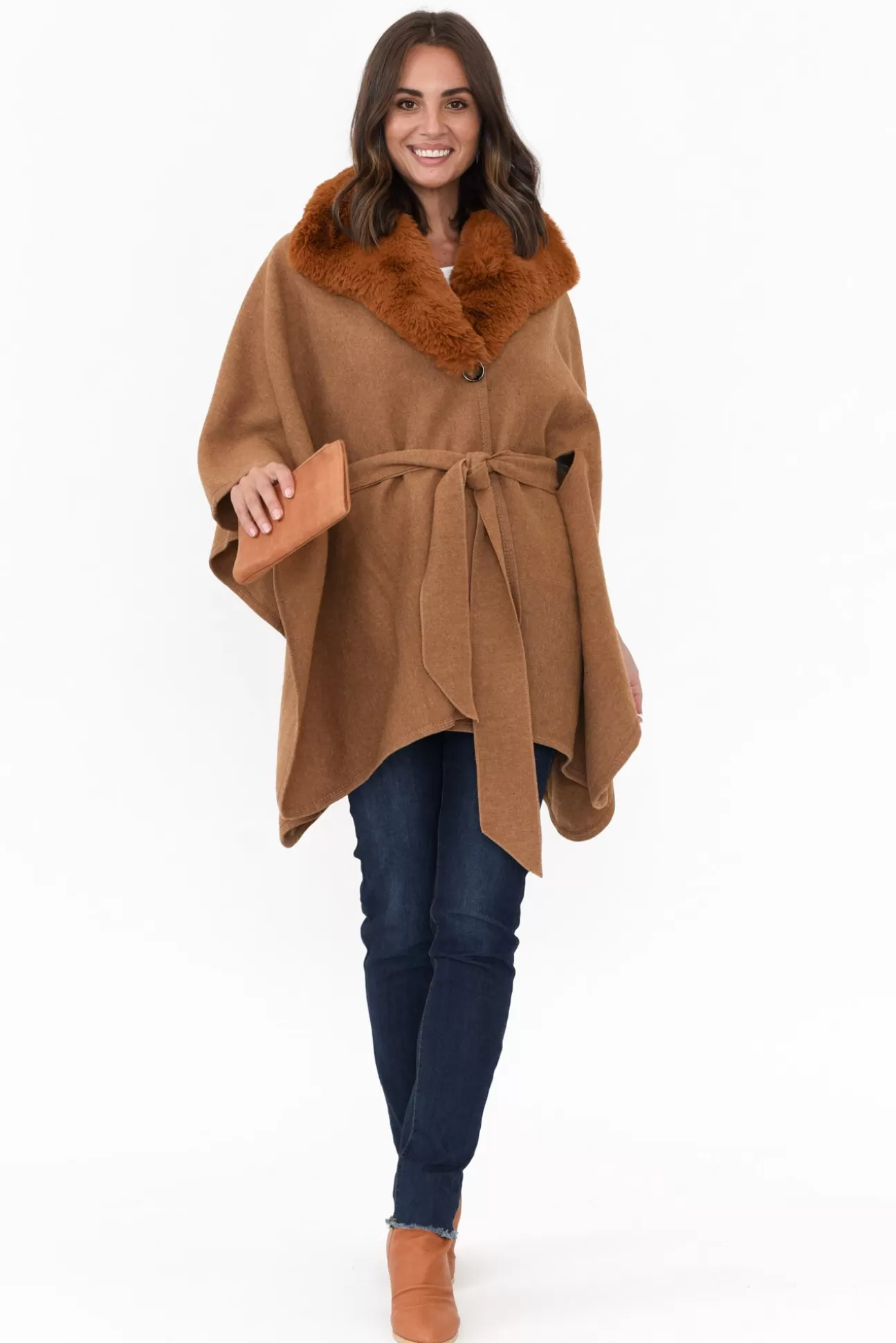 Zura Levi Chocolate Wool Blend Cape Fashion