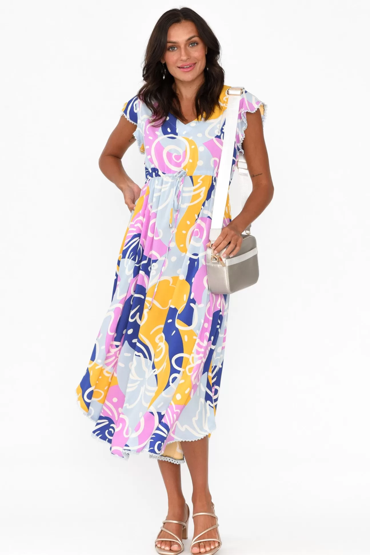 New U Collection Libby Blue Abstract Midi Dress Shop