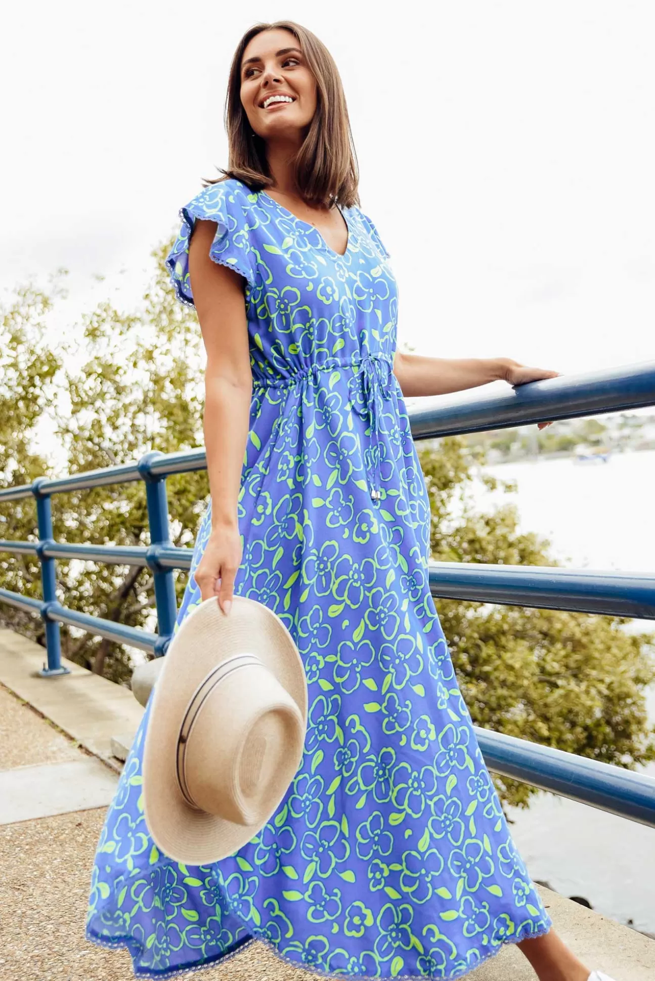 New U Collection Libby Blue Flower Midi Dress Store